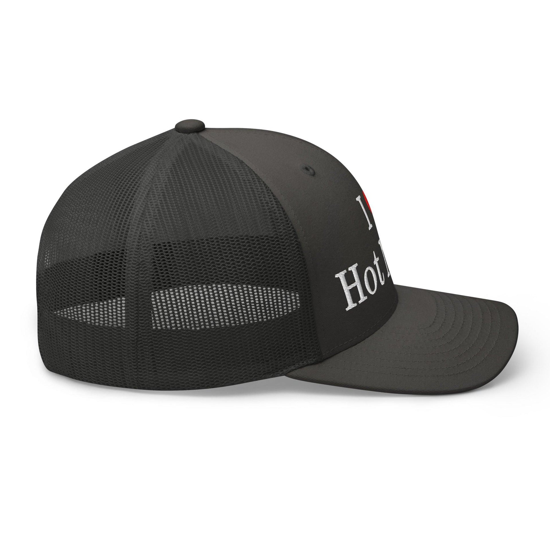 I Love Hot Moms Embroidered Mesh Trucker Hat Capital Crowns Funny Trucker Hats