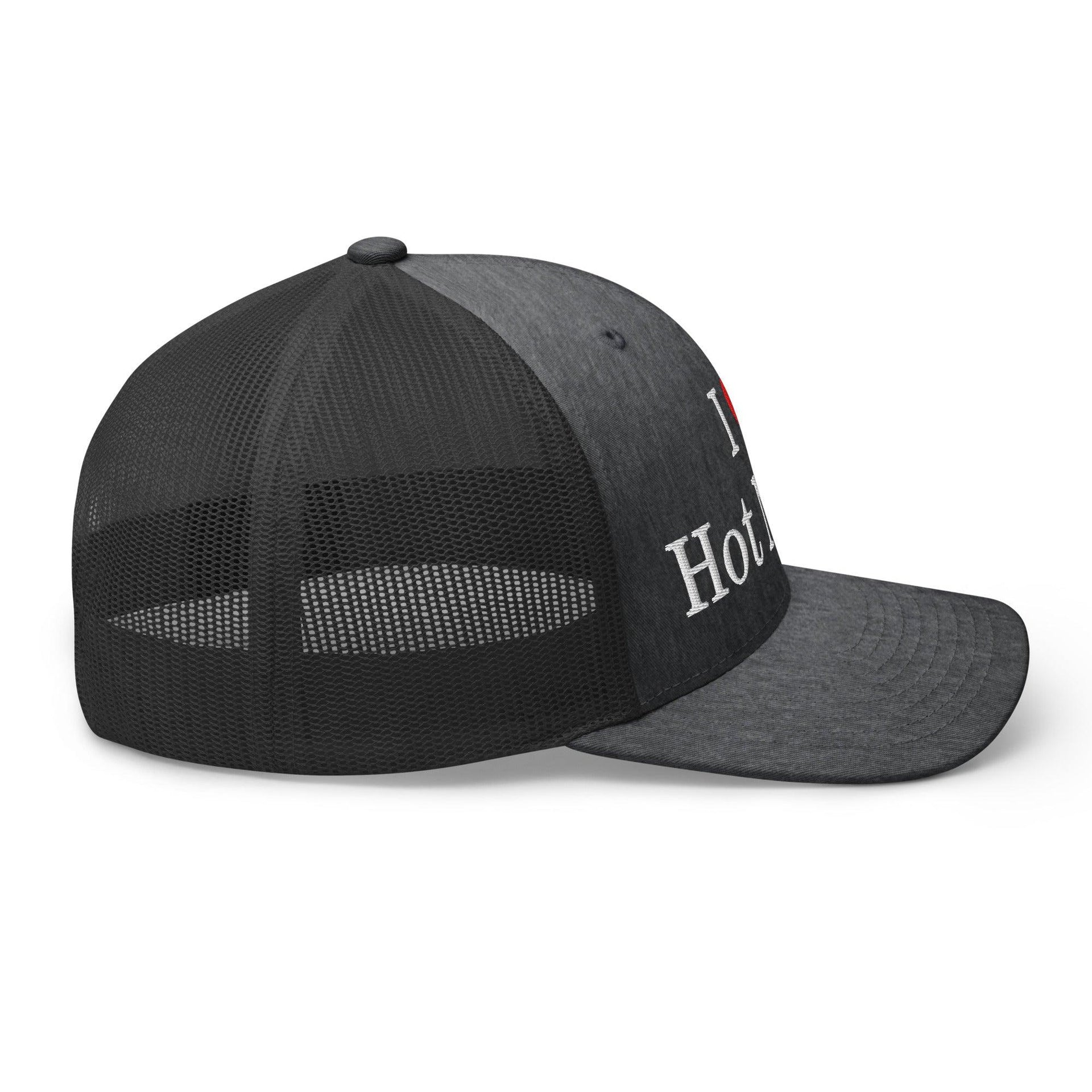 I Love Hot Moms Embroidered Mesh Trucker Hat Capital Crowns Funny Trucker Hats