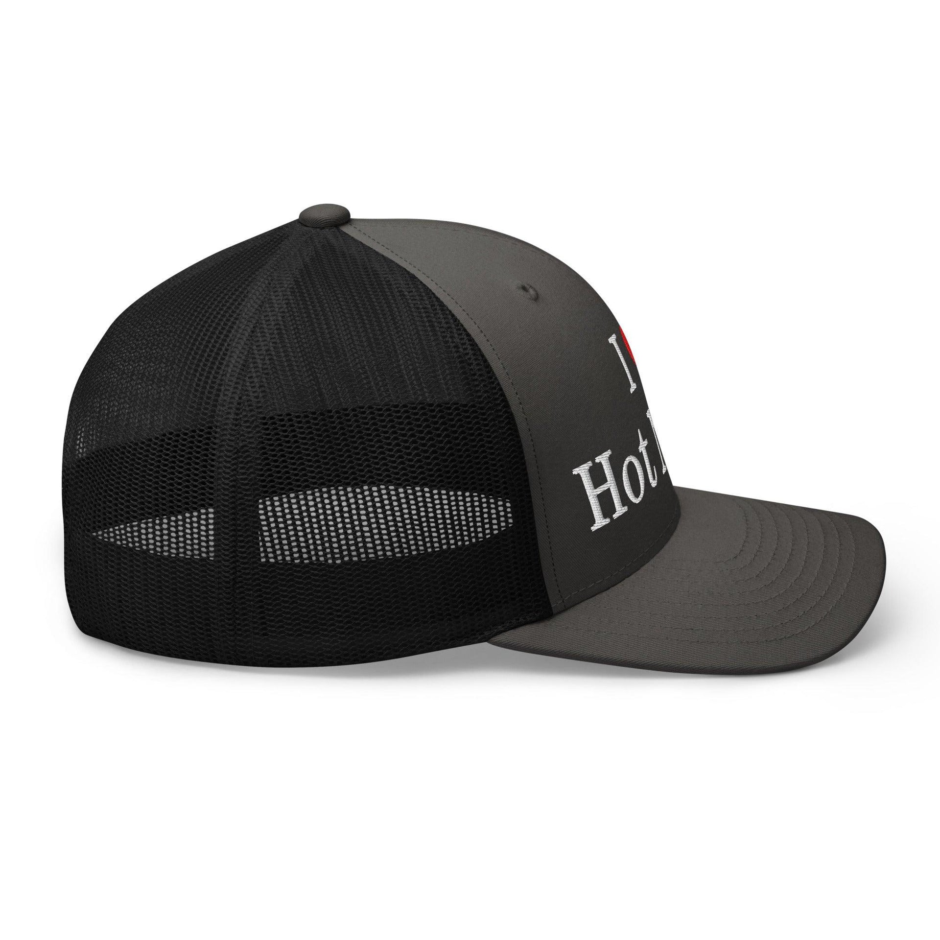 I Love Hot Moms Embroidered Mesh Trucker Hat Capital Crowns Funny Trucker Hats