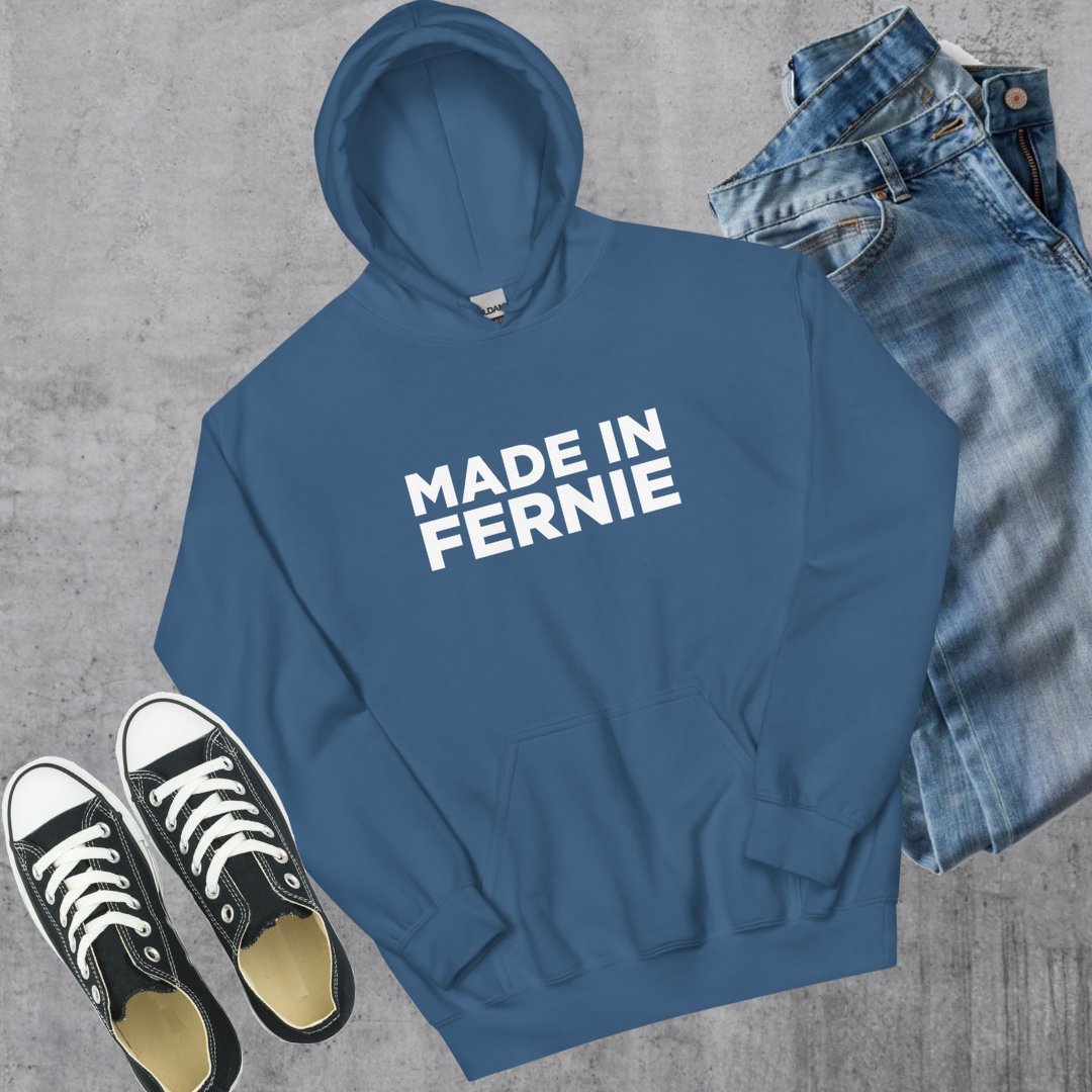 Made in Fernie Hoodie Indigo Blue Canadian City Apparel