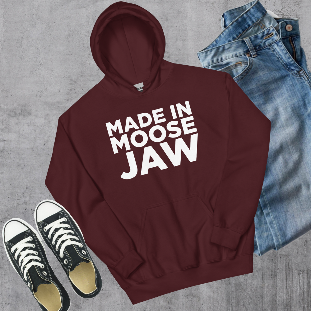 Made in Moose Jaw Hoodie Maroon S Canadian City Apparel
