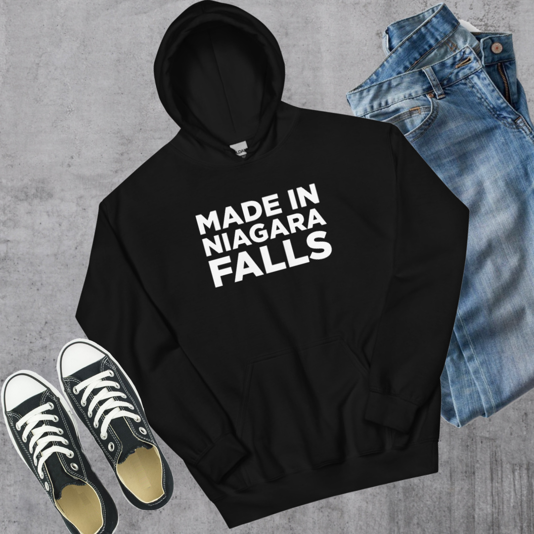 Made in Niagara Falls Hoodie Black Canadian City Apparel