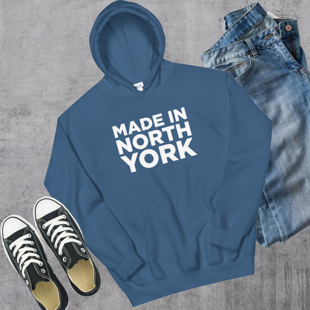 Made in North York Hoodie Indigo Blue Canadian City Apparel