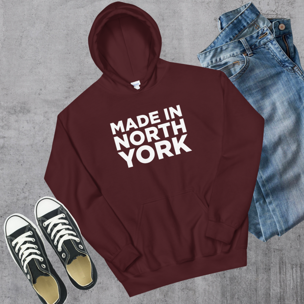 Made in North York Hoodie Maroon Canadian City Apparel