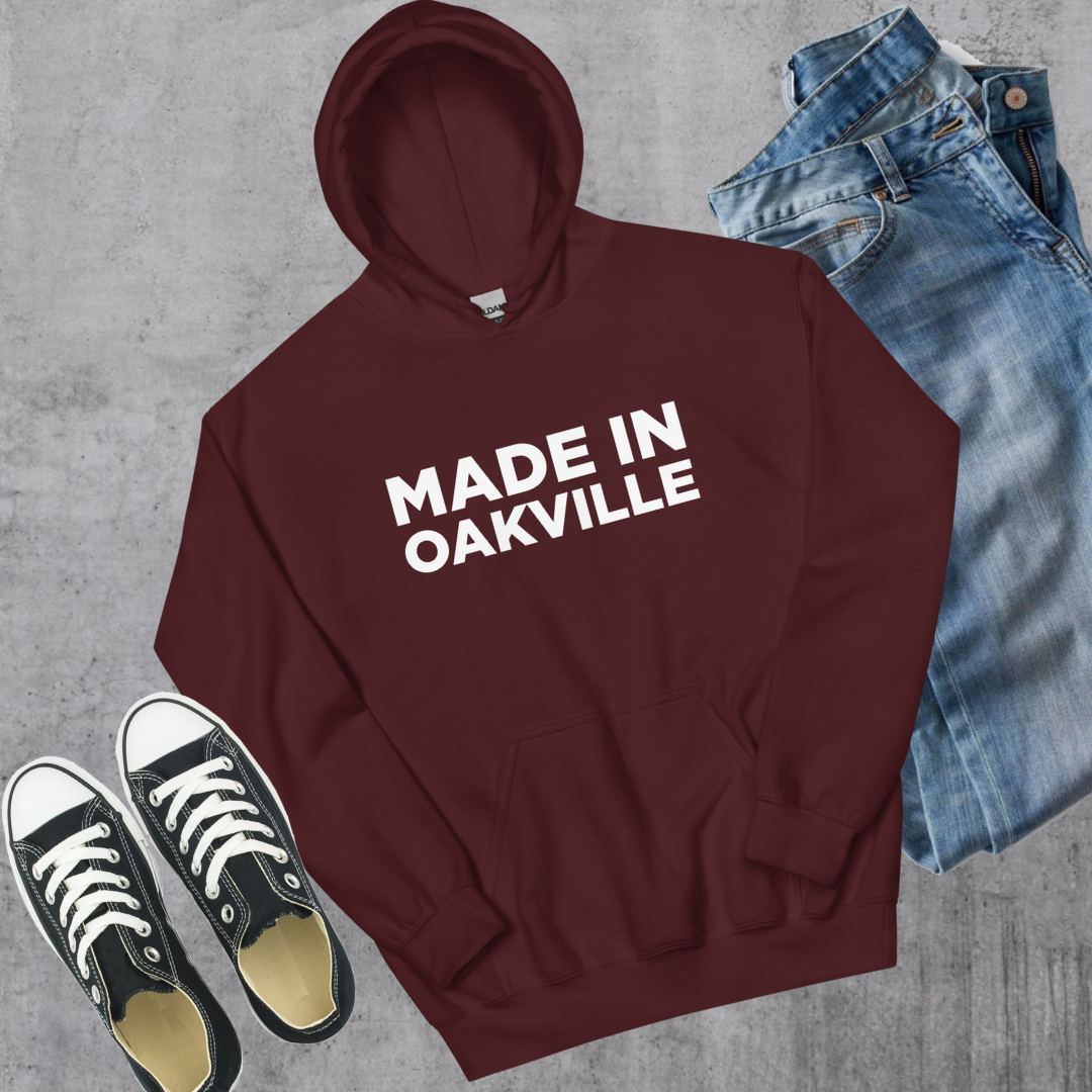 Made in Oakville Hoodie Maroon Canadian City Apparel