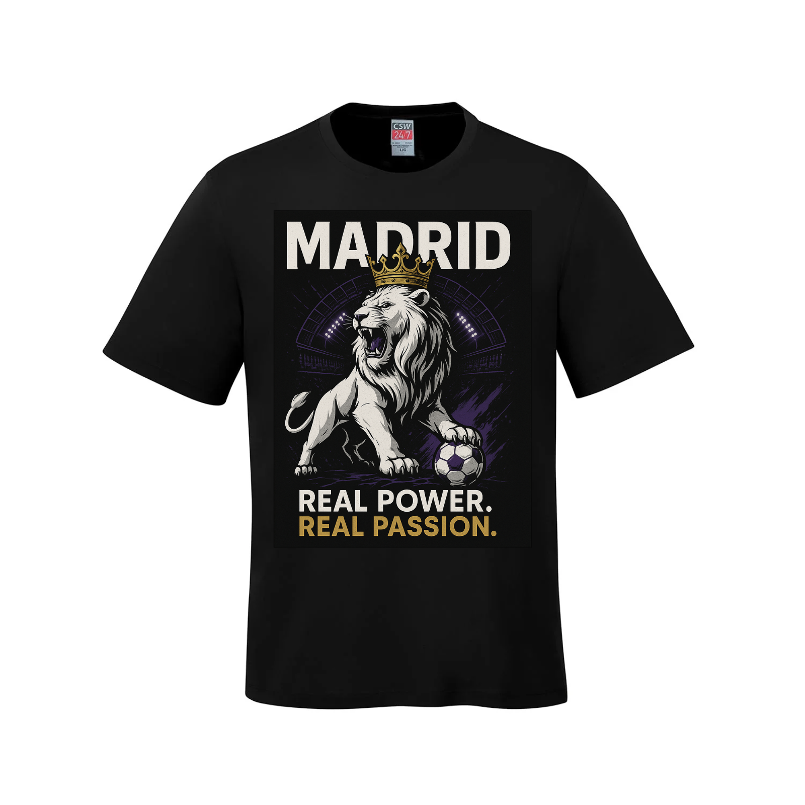 Madrid Rises – Real Power, Real Passion Fanfare T-Shirt (White & Black Editions) Black fanfare madrid real madrid soccer tribute tribute merch