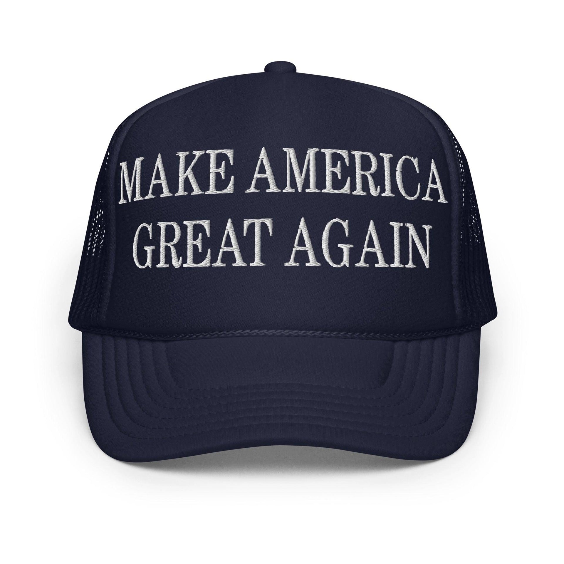 MAGA Make America Great Again Embroidered Foam Trucker Hat Navy Capital Crowns Conservative LADs Trucker Hats