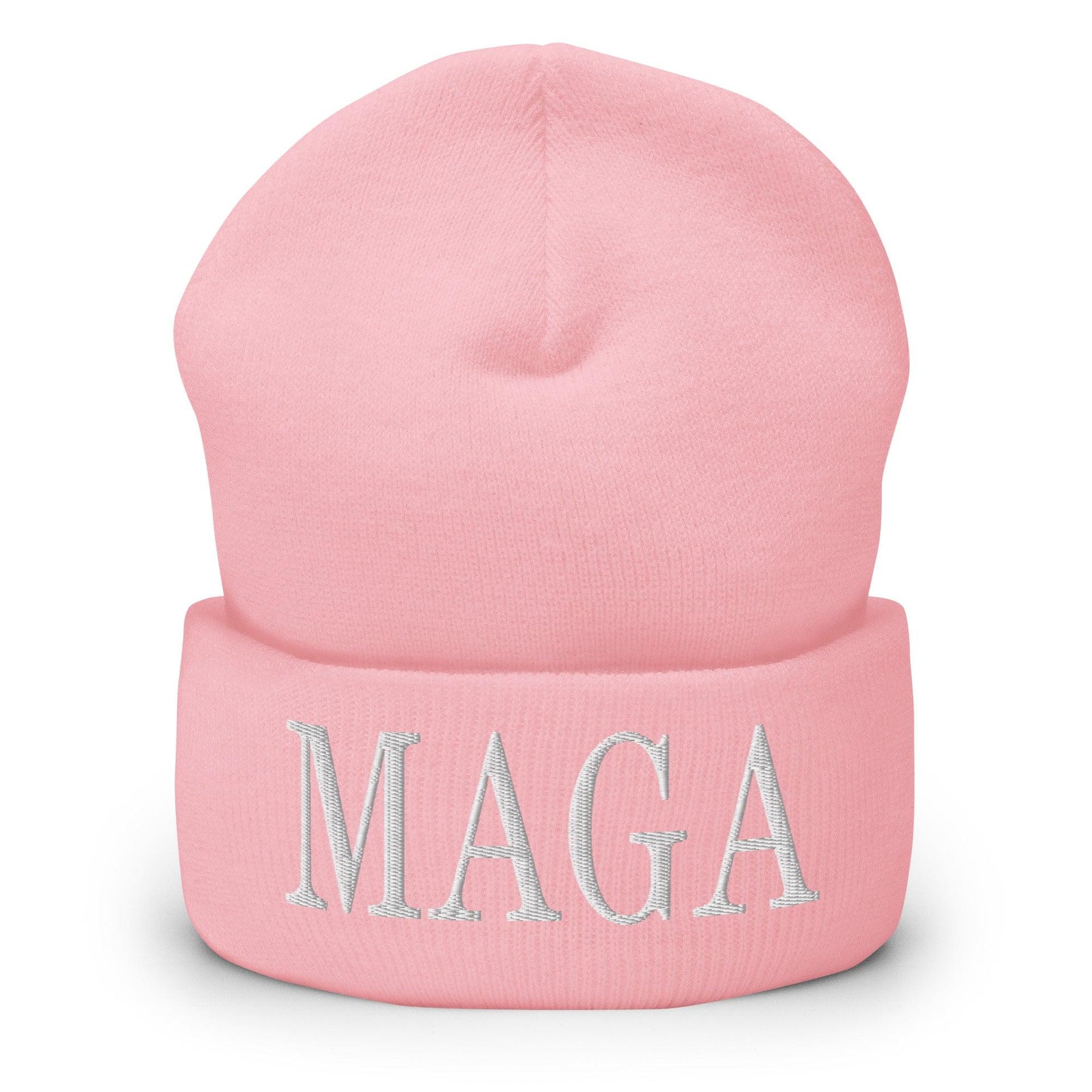 MAGA Make America Great Again Embroidered Knit Cuffed Beanie Baby Pink Beanies Capital Crowns Conservative LADs