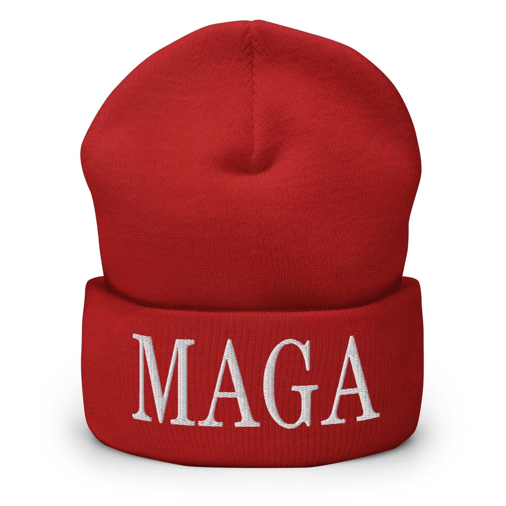 MAGA Make America Great Again Embroidered Knit Cuffed Beanie Red Beanies Capital Crowns Conservative LADs