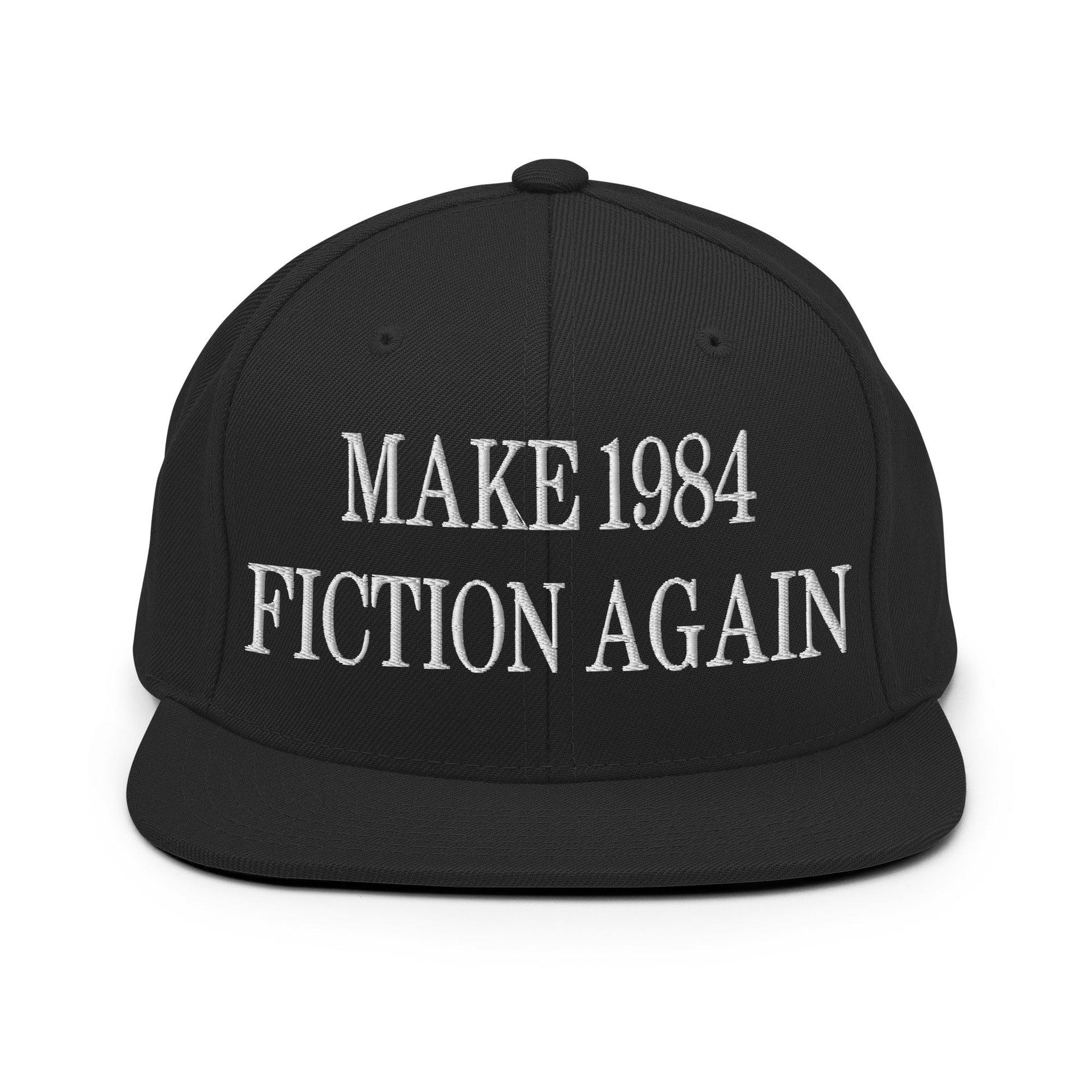 Make 1984 Fiction Again Embroidered Flat Bill Brim Snapback Hat Black Capital Crowns Make Again