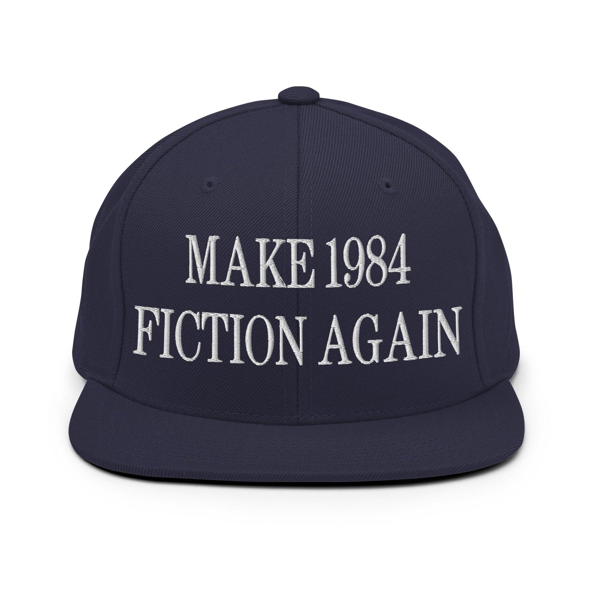 Make 1984 Fiction Again Embroidered Flat Bill Brim Snapback Hat Navy Capital Crowns Make Again