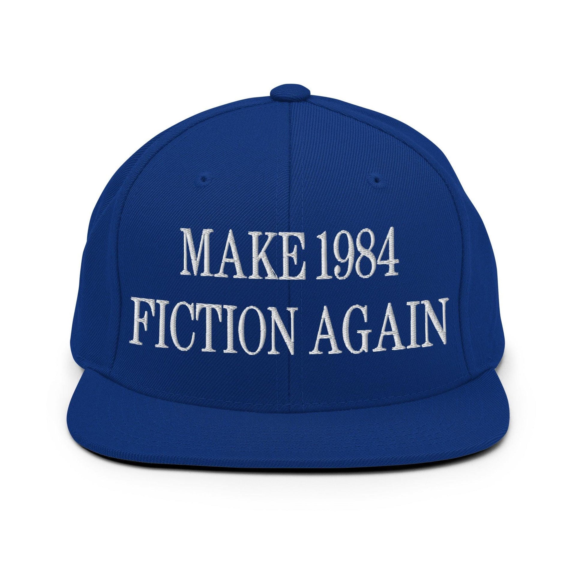Make 1984 Fiction Again Embroidered Flat Bill Brim Snapback Hat Royal Blue Capital Crowns Make Again