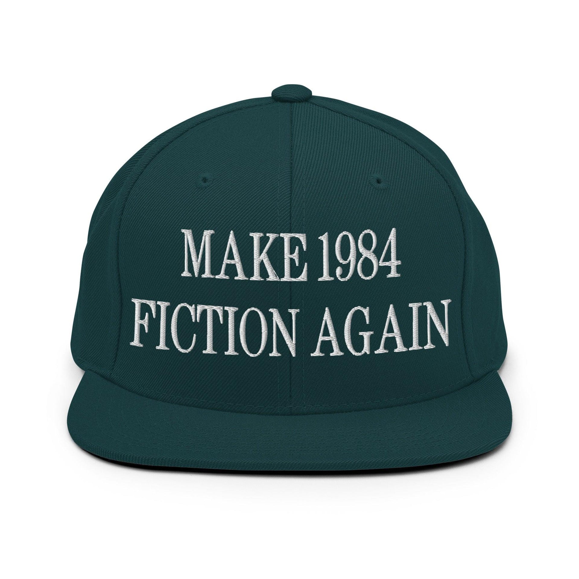 Make 1984 Fiction Again Embroidered Flat Bill Brim Snapback Hat Spruce Capital Crowns Make Again