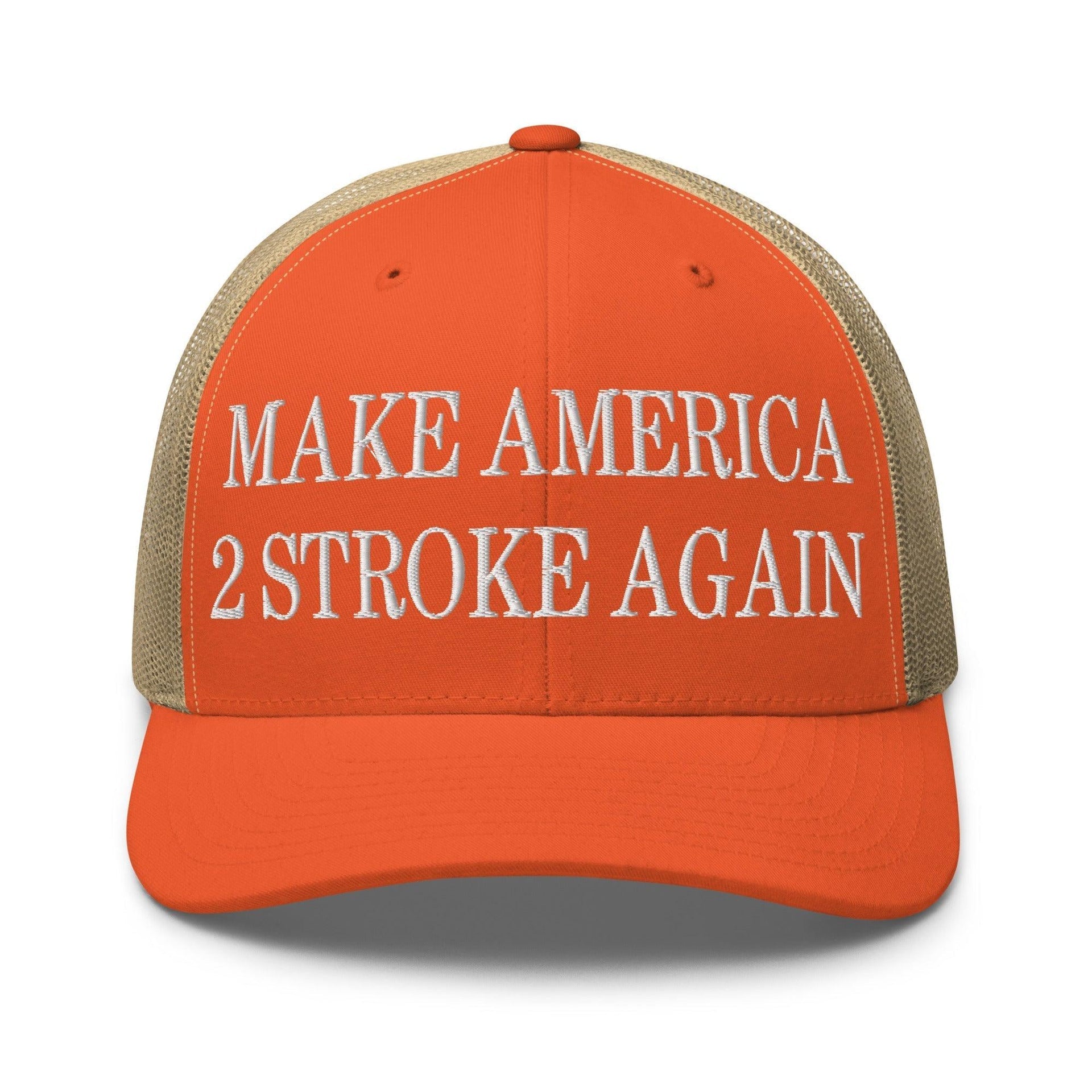 Make Us 2 Stroke Again Embroidered Mesh Trucker Hat Rustic Orange Khaki Capital Crowns Make Again Trucker Hats