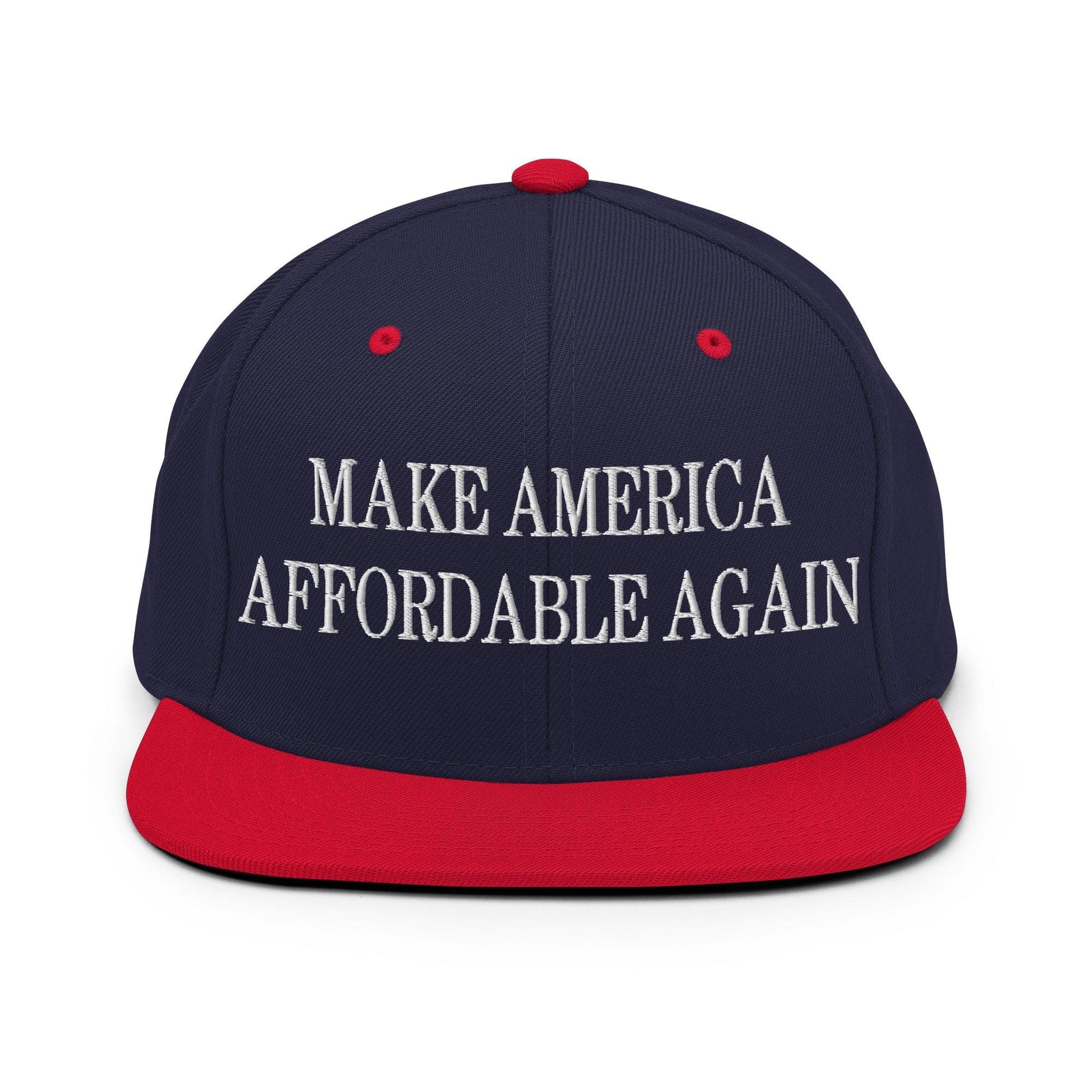 Make Us Affordable Again Embroidered Flat Bill Brim Snapback Hat Navy Red Capital Crowns Make Again