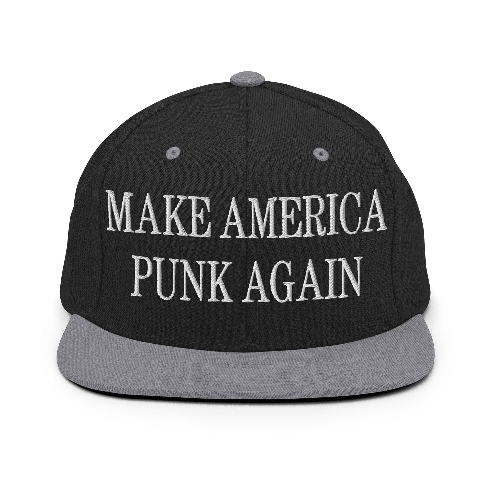 Make It Again Embroidered Flat Bill Brim Snapback Hat Black Silver Capital Crowns LADs Make Again