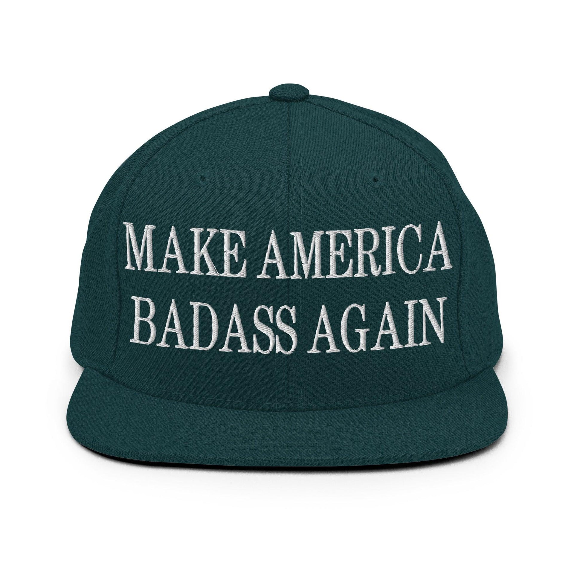 Make America Badass Again Embroidered Flat Bill Brim Snapback Hat Spruce Capital Crowns LADs Make Again Snapback Hats