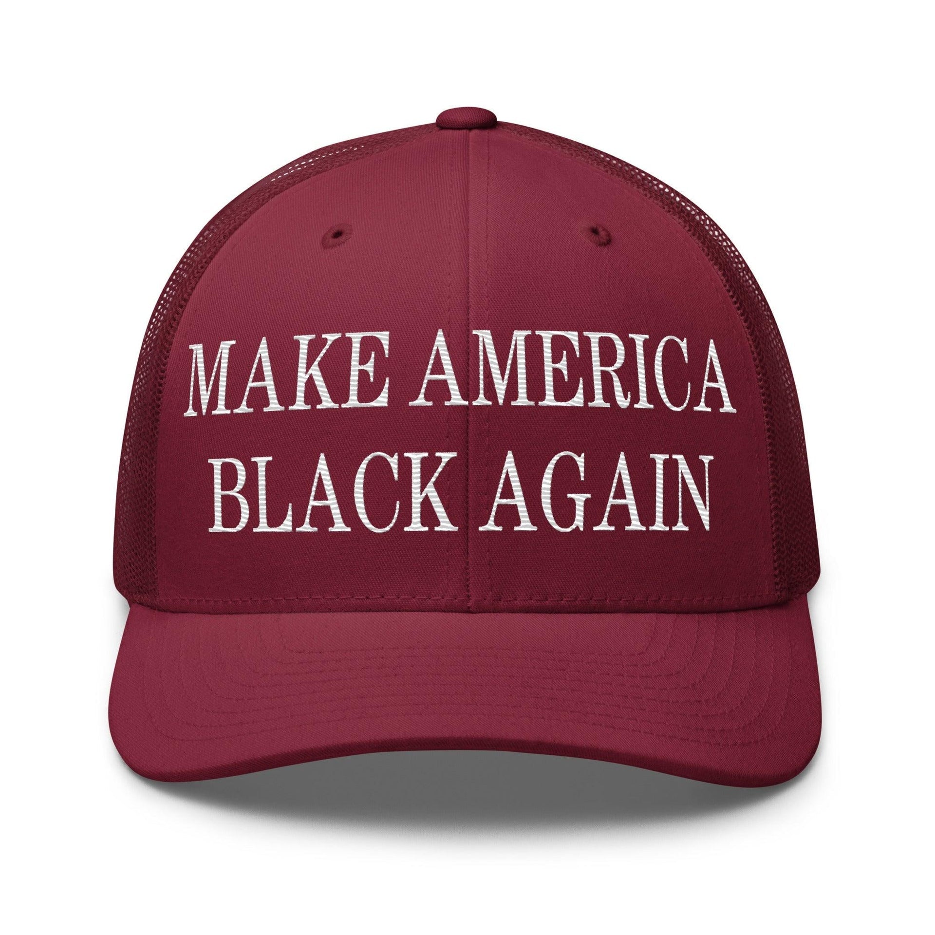 Make America Black Again Embroidered Mesh Trucker Hat Cranberry Capital Crowns LADs Make Again Trucker Hats