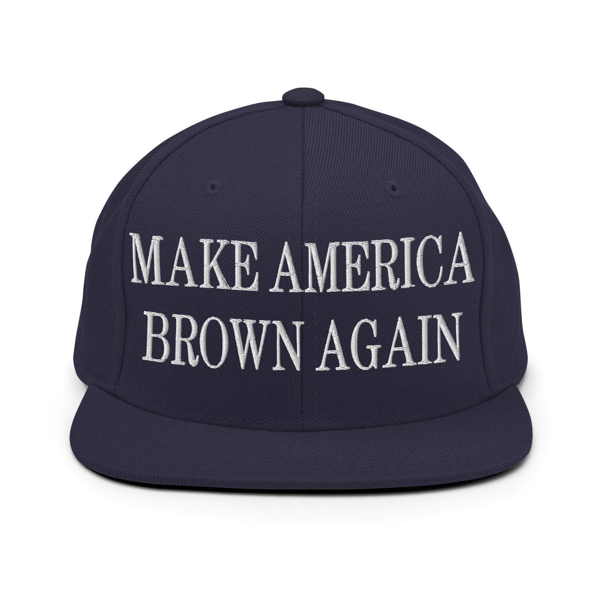 Make America Brown Again Embroidered Flat Bill Brim Snapback Hat Navy Capital Crowns LADs Make Again Snapback Hats