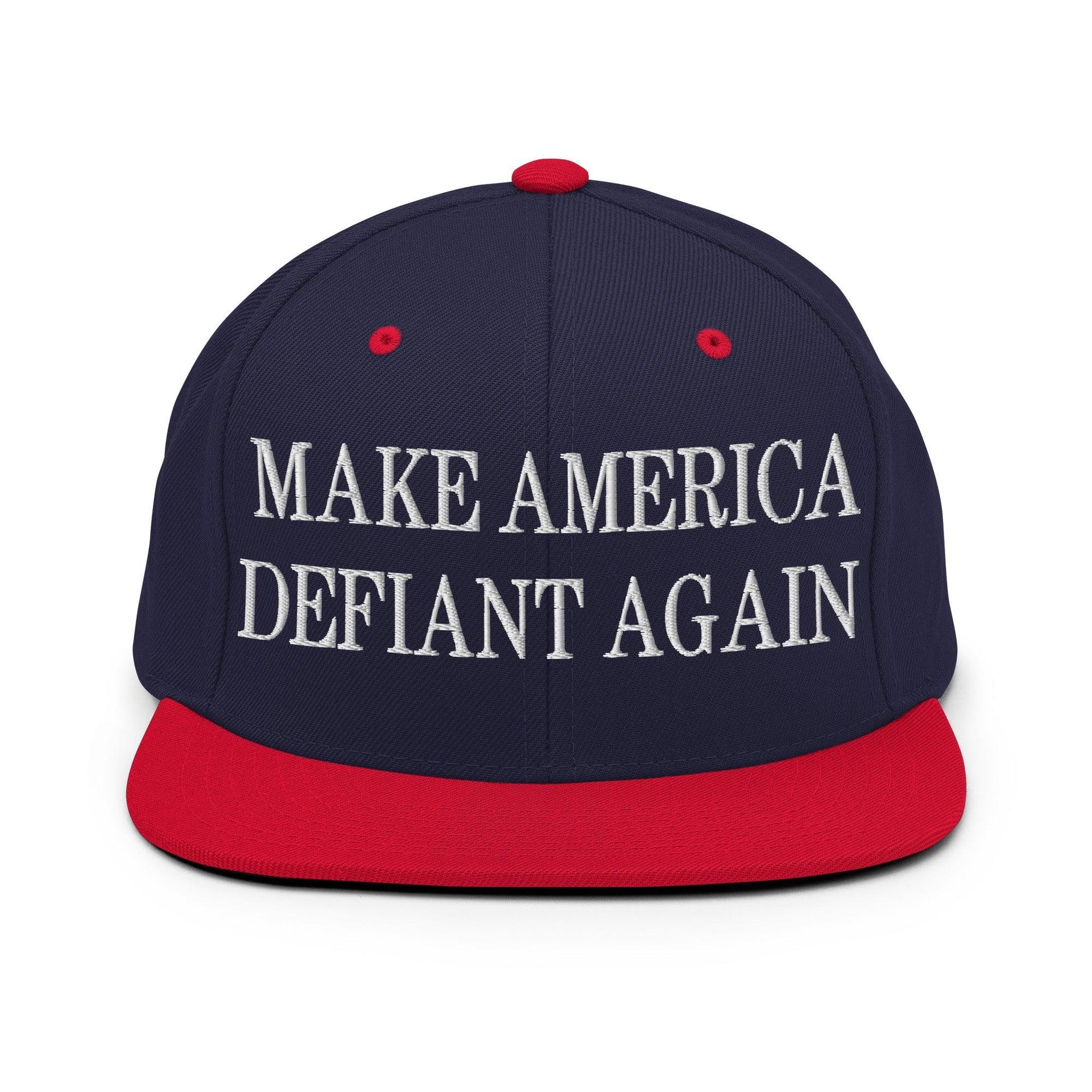 Make America Defiant Again Embroidered Flat Bill Brim Snapback Hat Navy Red Capital Crowns LADs Make Again Snapback Hats