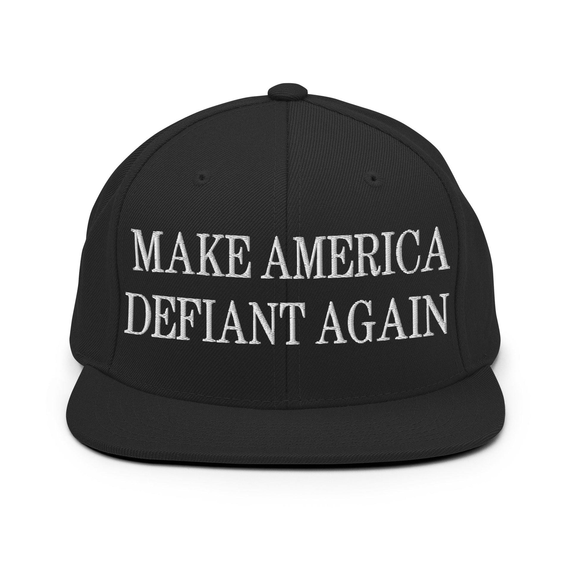 Make America Defiant Again Embroidered Flat Bill Brim Snapback Hat Black Capital Crowns LADs Make Again Snapback Hats