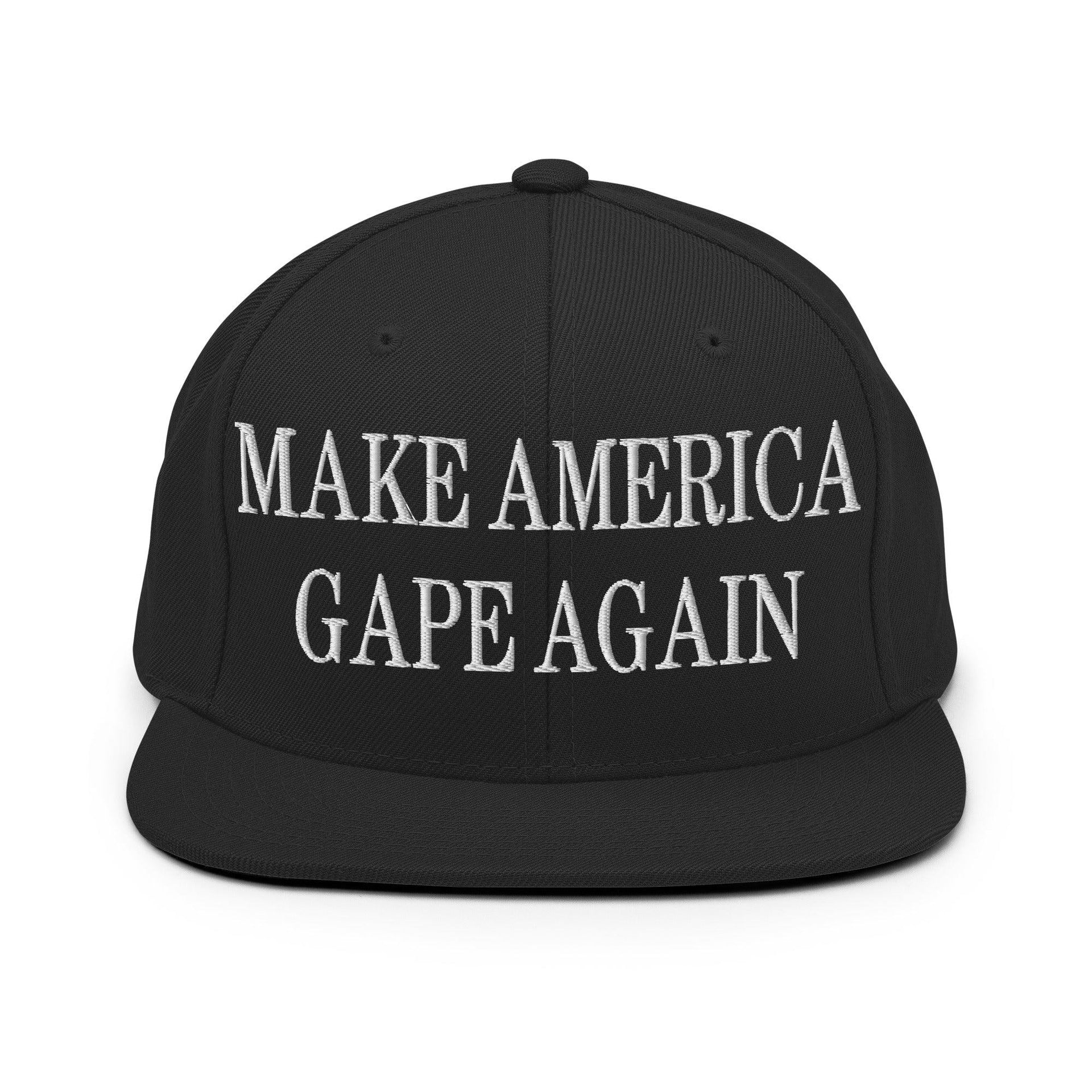 Make America Gape Again Embroidered Flat Bill Brim Snapback Hat Black Capital Crowns LADs Make Again
