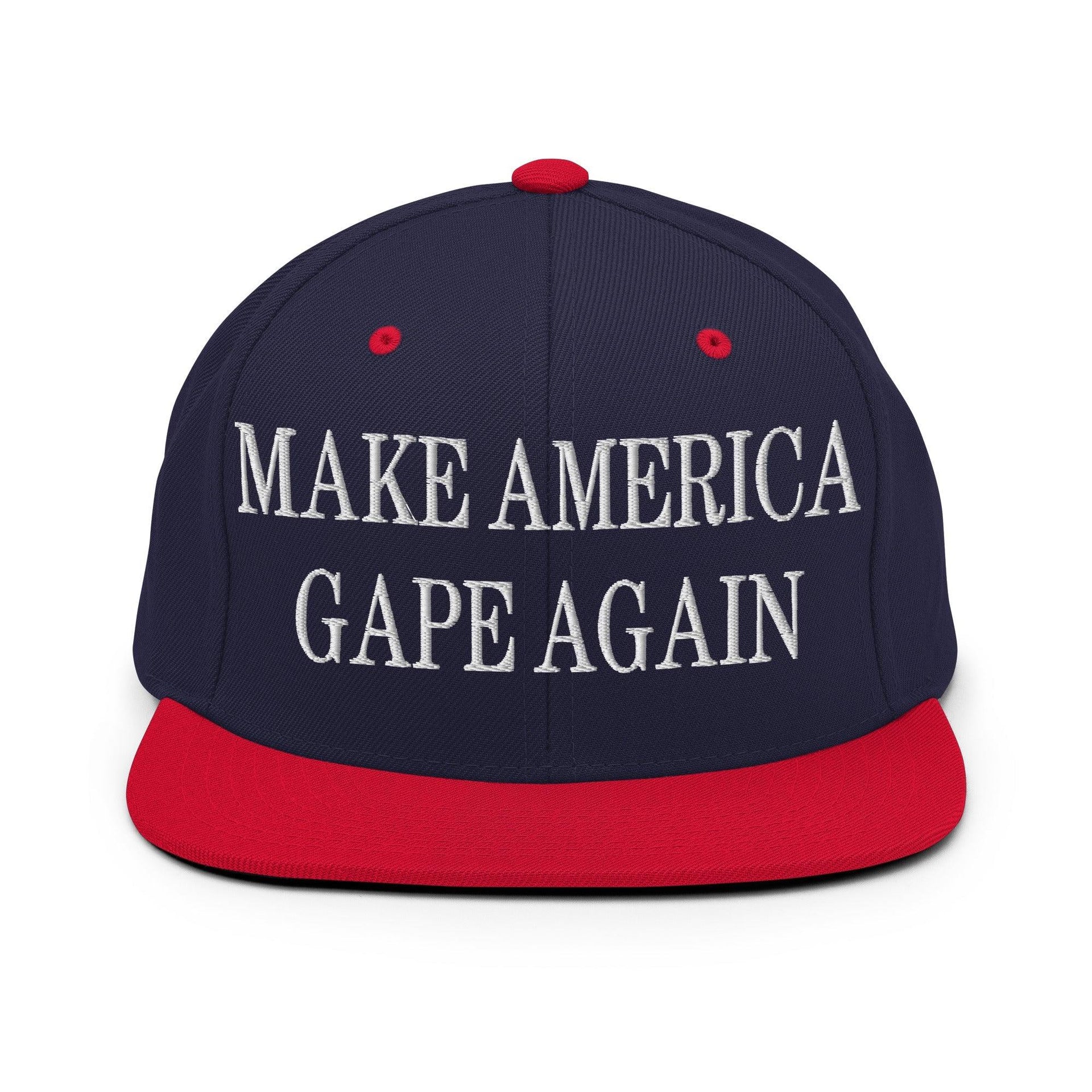 Make America Gape Again Embroidered Flat Bill Brim Snapback Hat Navy Red Capital Crowns LADs Make Again