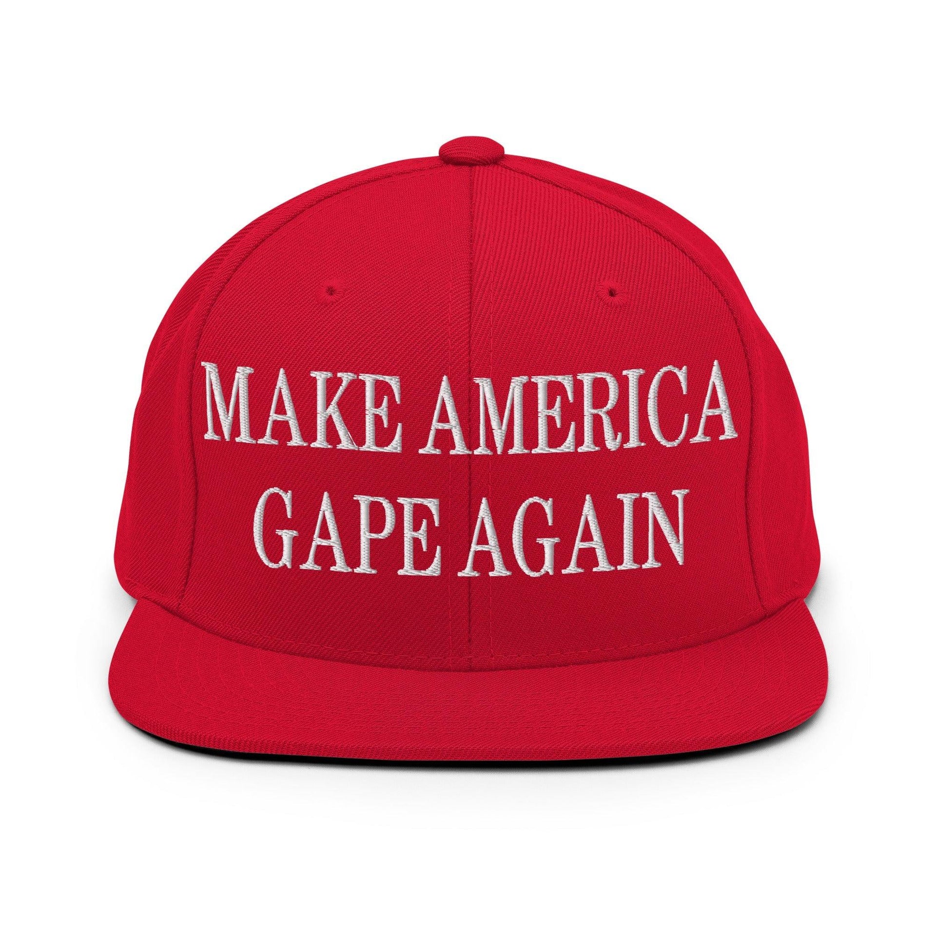 Make America Gape Again Embroidered Flat Bill Brim Snapback Hat Red Capital Crowns LADs Make Again