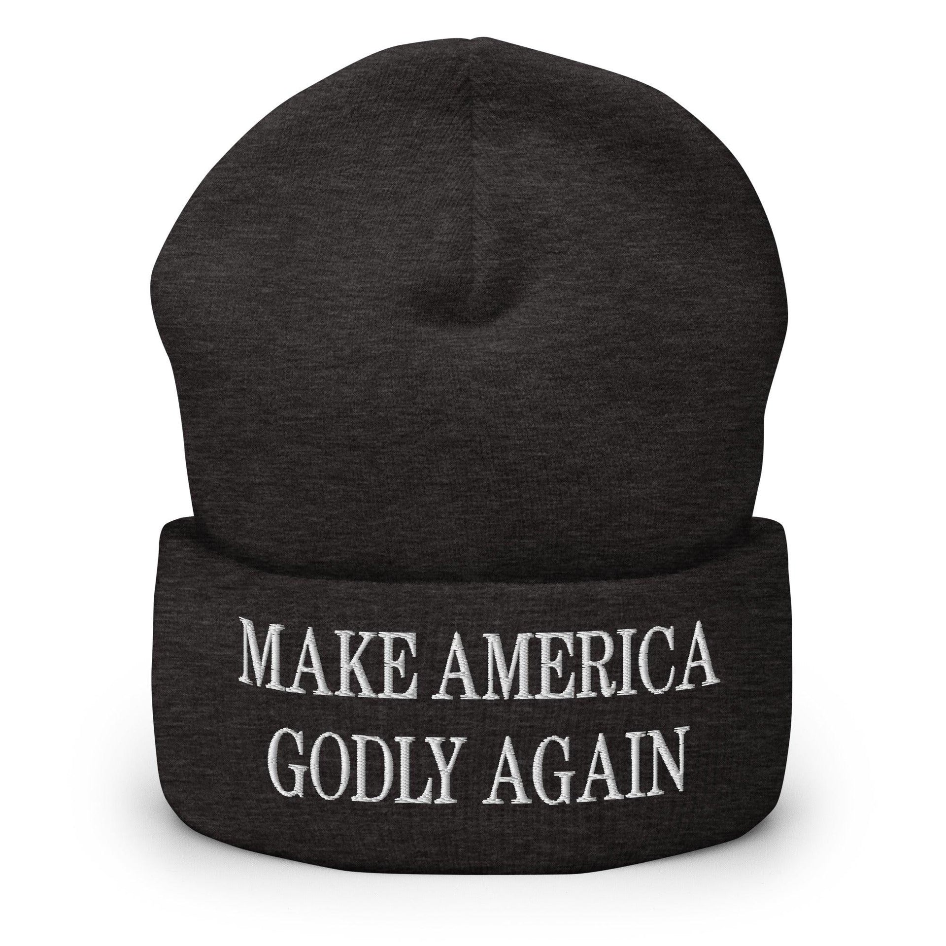 Make America Godly Again Embroidered Knit Cuffed Beanie Dark Grey Beanies Capital Crowns LADs Make Again