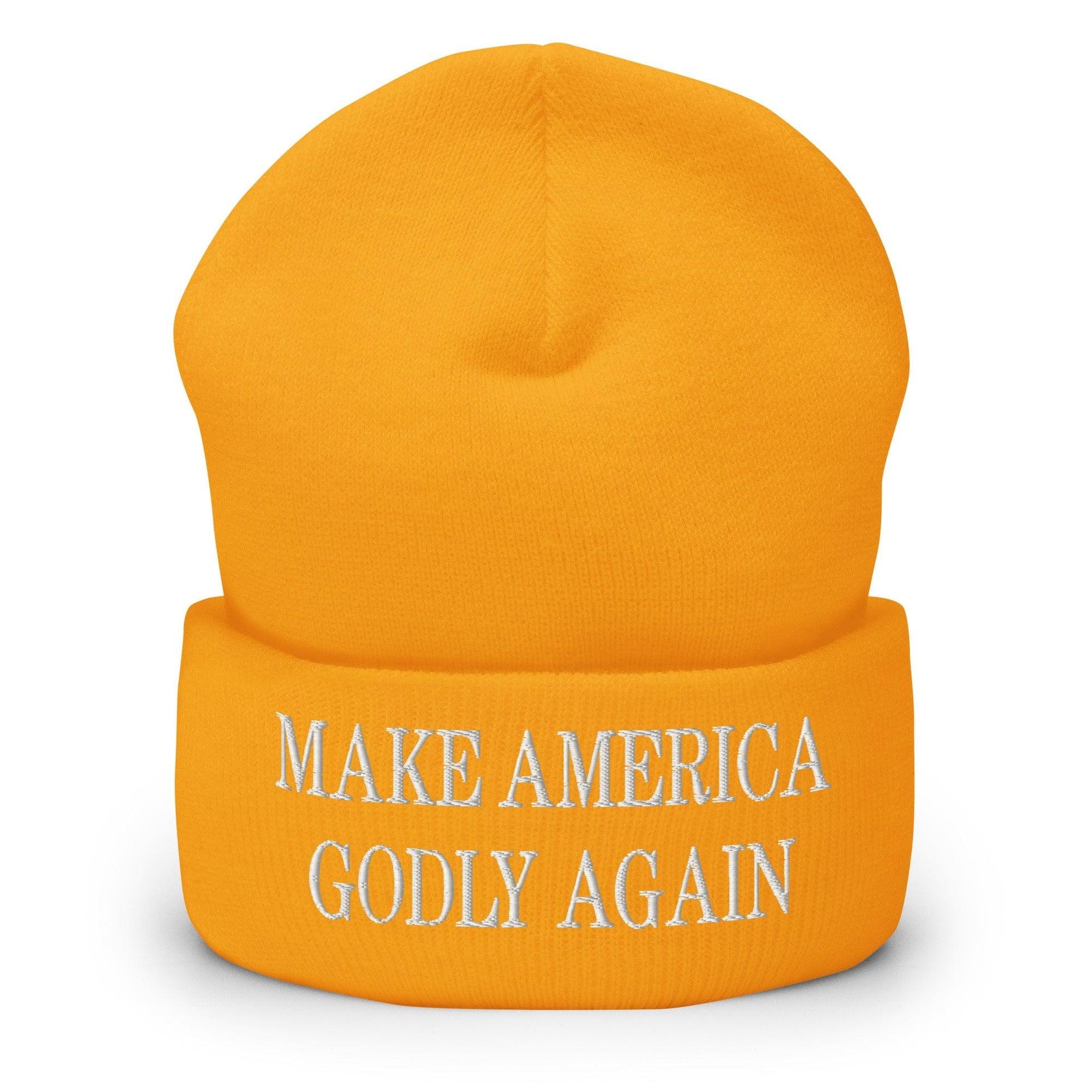 Make America Godly Again Embroidered Knit Cuffed Beanie Gold Beanies Capital Crowns LADs Make Again