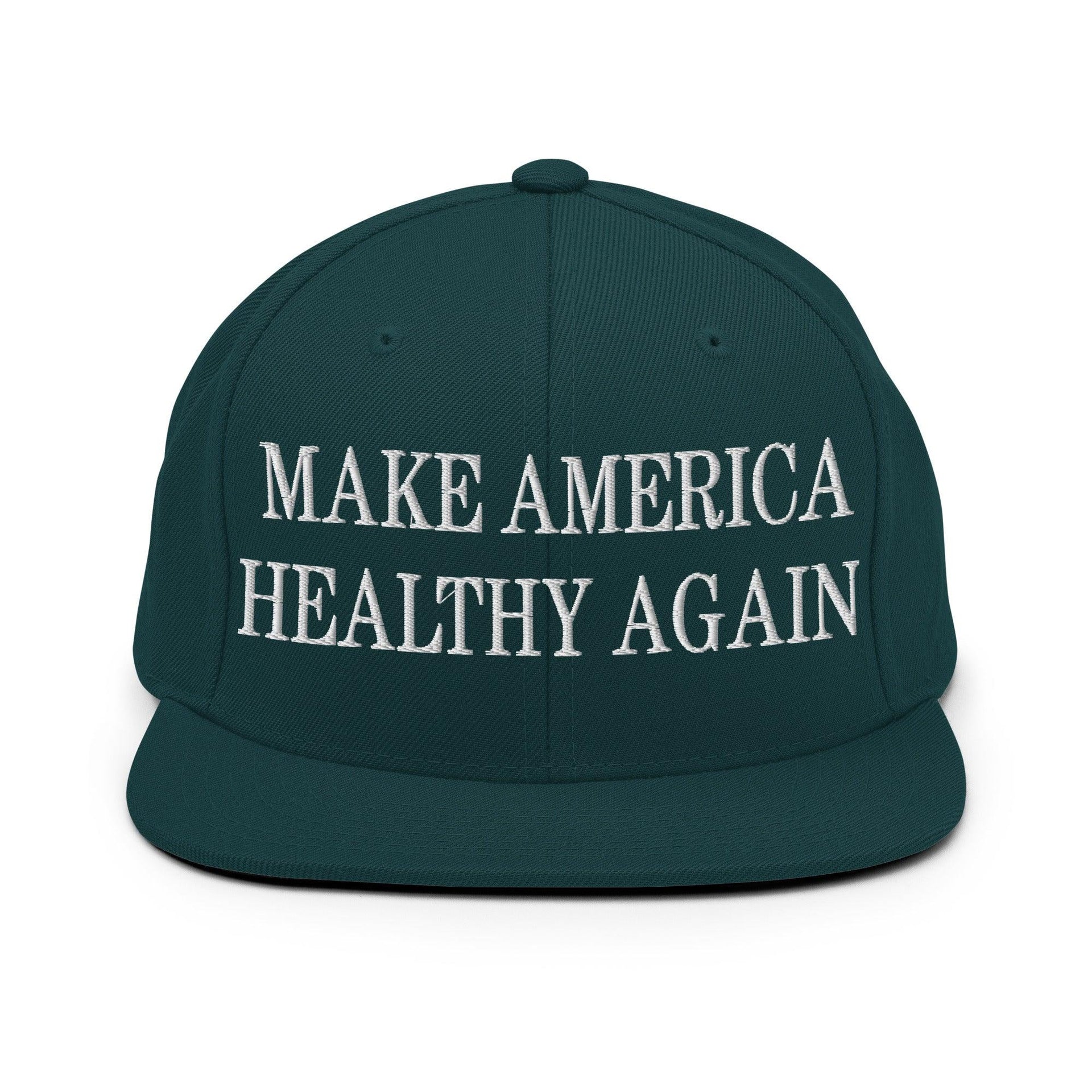 Make America Healthy Again Embroidered Flat Bill Brim Snapback Hat Spruce Capital Crowns LADs Make Again Snapback Hats