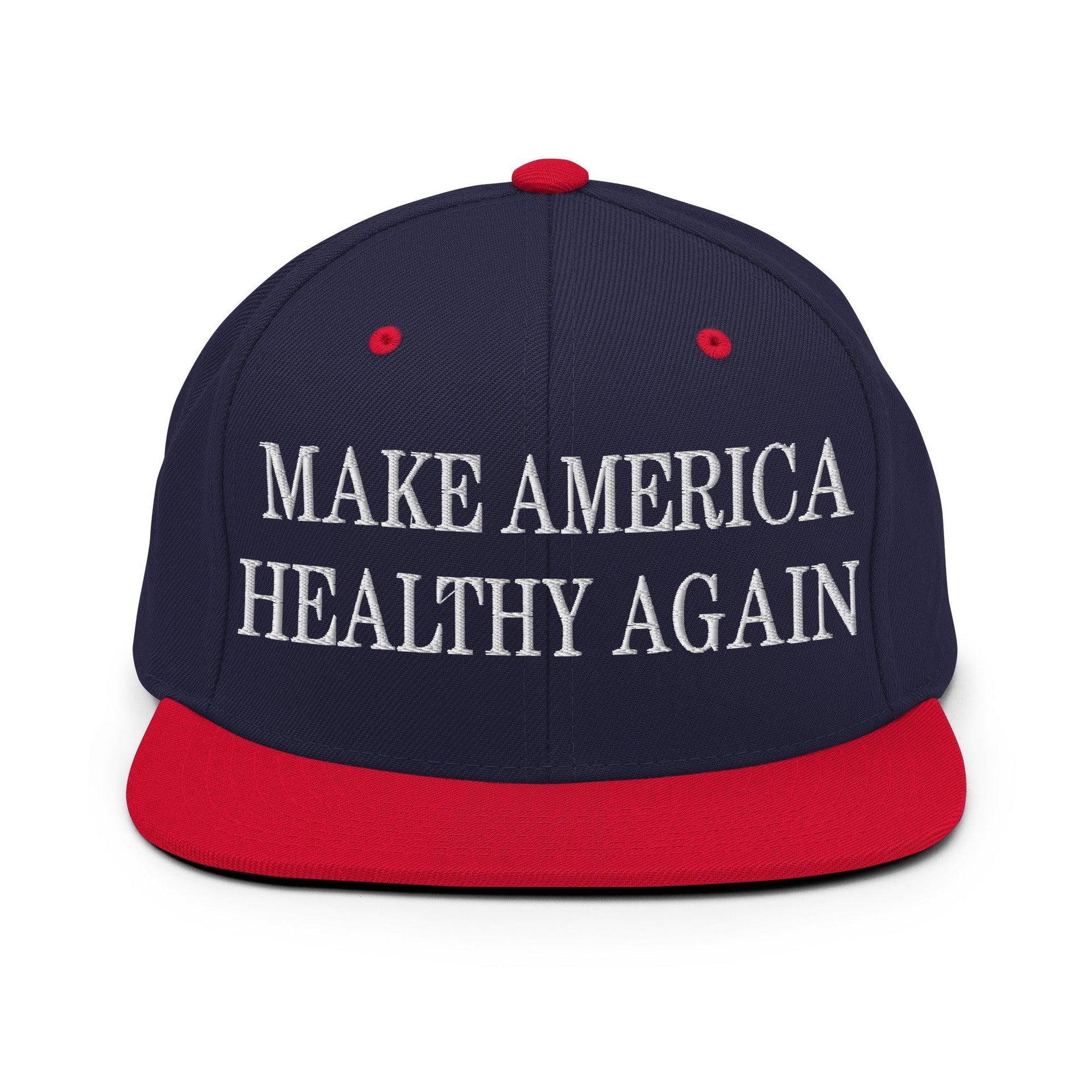 Make America Healthy Again Embroidered Flat Bill Brim Snapback Hat Navy Red Capital Crowns LADs Make Again Snapback Hats