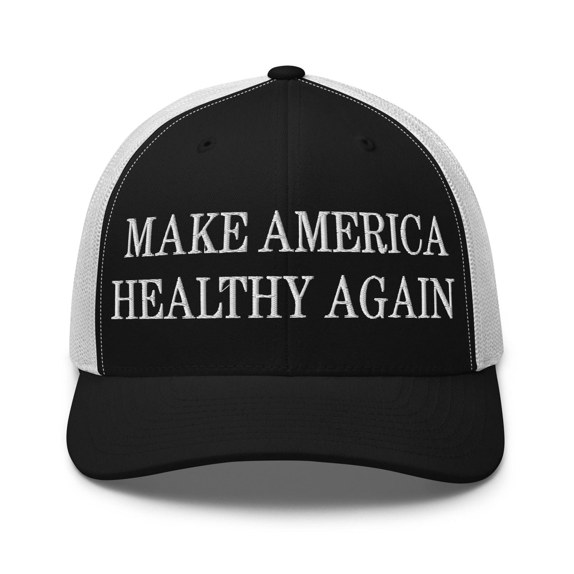 Make America Healthy Again Embroidered Mesh Trucker Hat Black White Capital Crowns LADs Make Again Trucker Hats