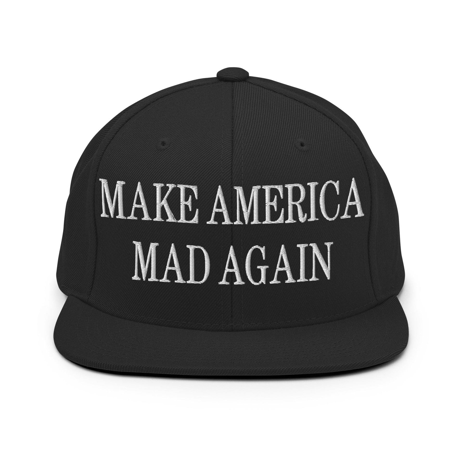 Make America Mad Again Embroidered Flat Bill Brim Snapback Hat Black Capital Crowns LADs Make Again Snapback Hats