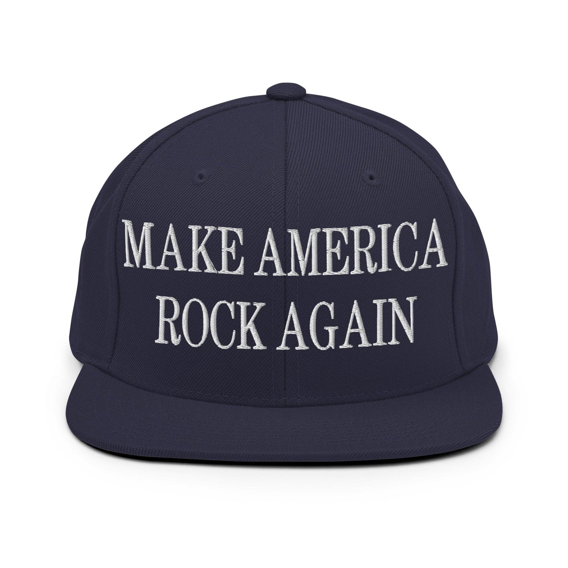 Make America Rock Again Embroidered Flat Bill Brim Snapback Hat Navy Capital Crowns LADs Make Again
