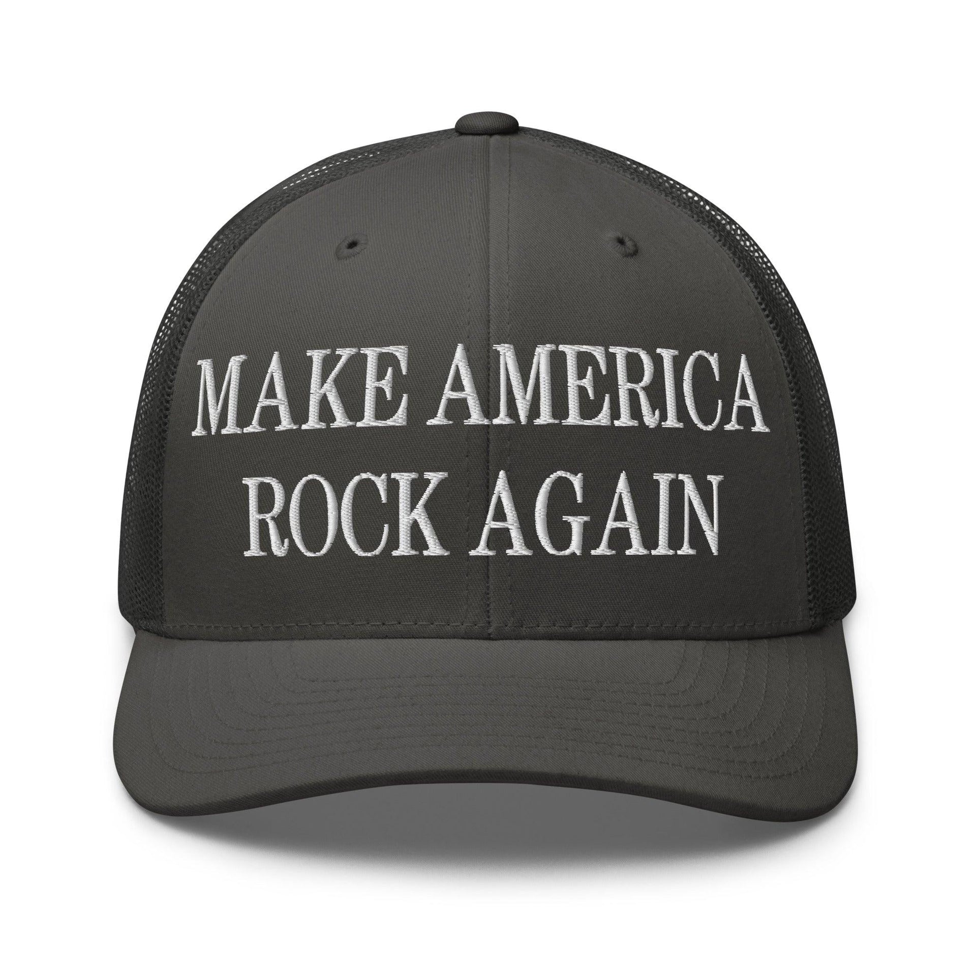 Make America Rock Again Embroidered Mesh Trucker Hat Charcoal Capital Crowns LADs Make Again Trucker Hats