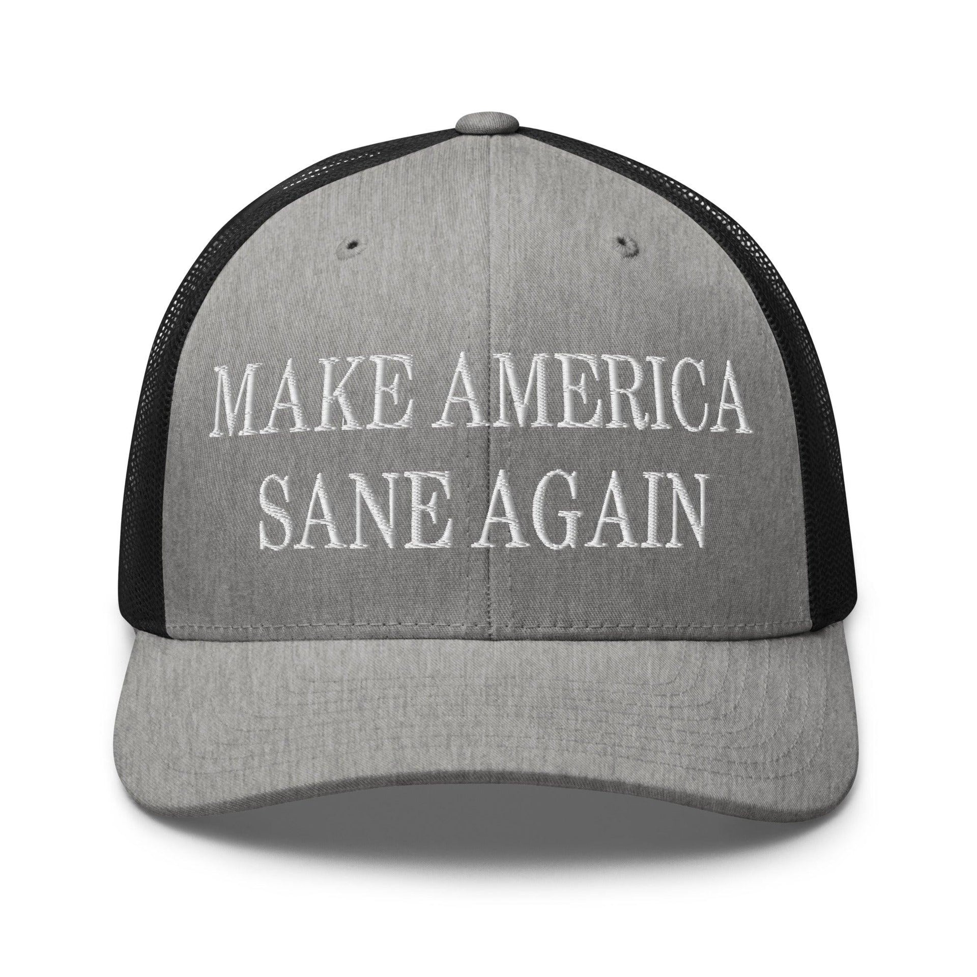 Make America Sane Again Embroidered Mesh Trucker Hat Heather Black Capital Crowns LADs Make Again Trucker Hats