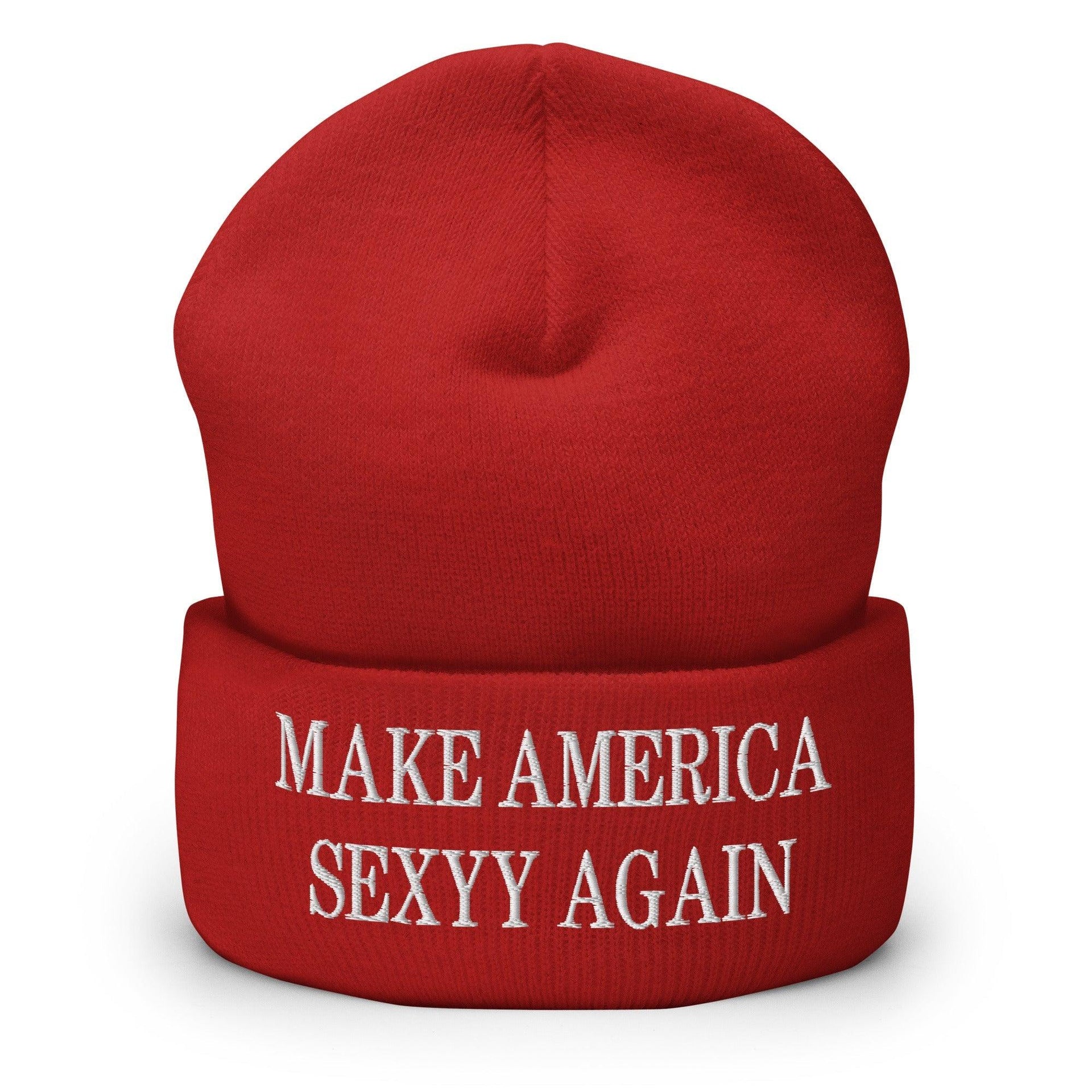 Make America Sexyy Again Embroidered Knit Cuffed Beanie Red Beanies Capital Crowns LADs Make Again