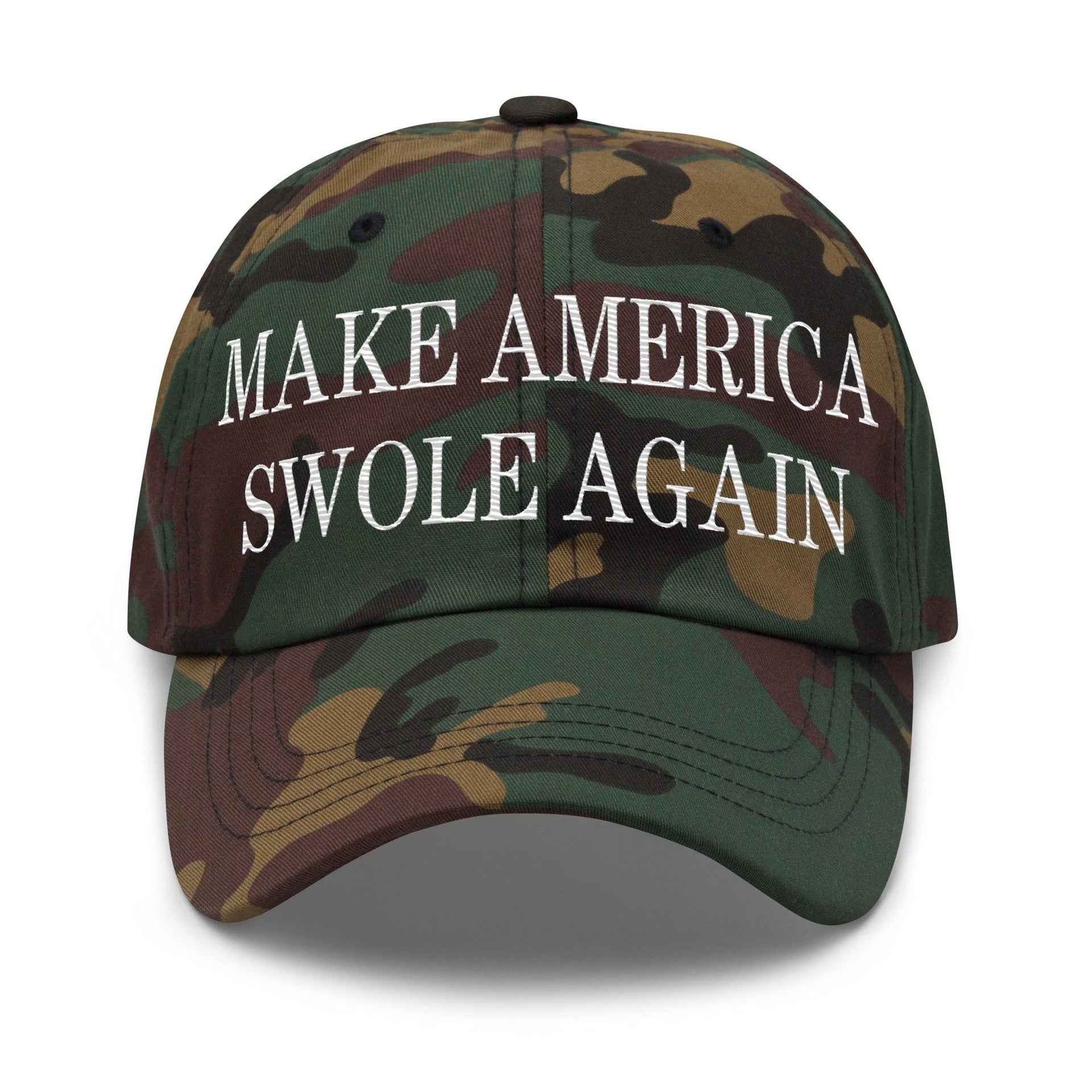 Make America Swole Again Embroidered Dad Hat Green Camo Capital Crowns Dad Hats LADs Make Again