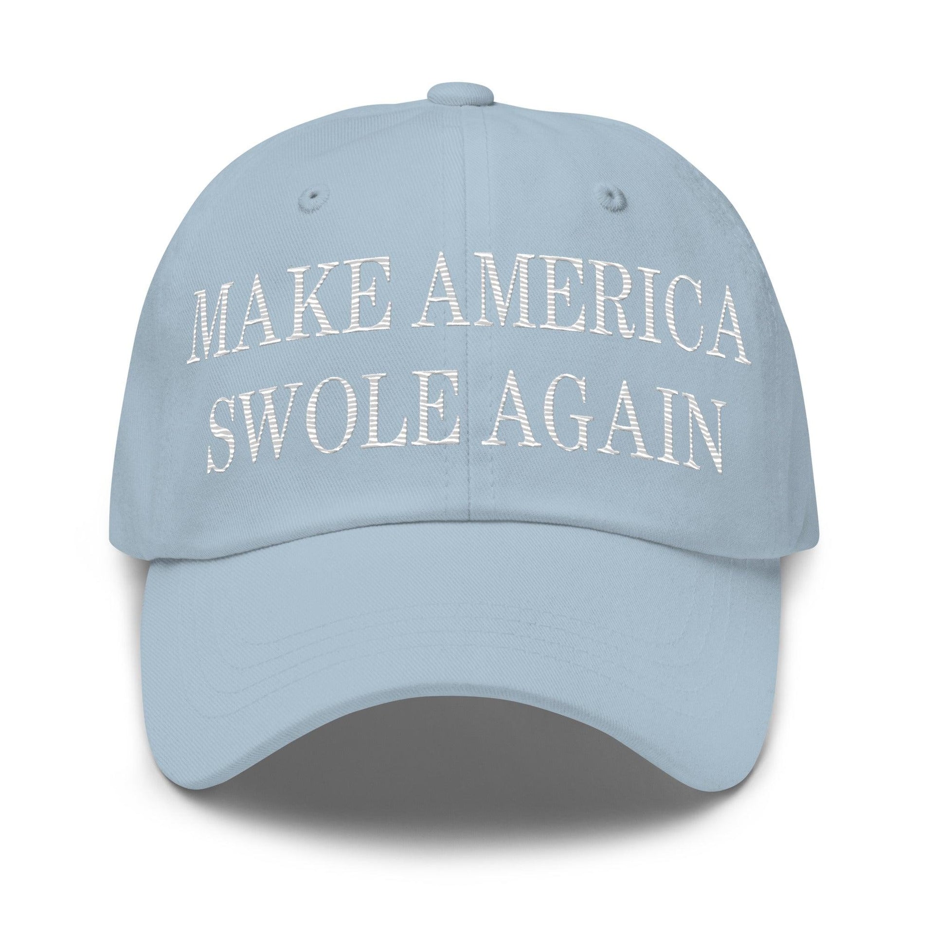 Make America Swole Again Embroidered Dad Hat Light Blue Capital Crowns Dad Hats LADs Make Again