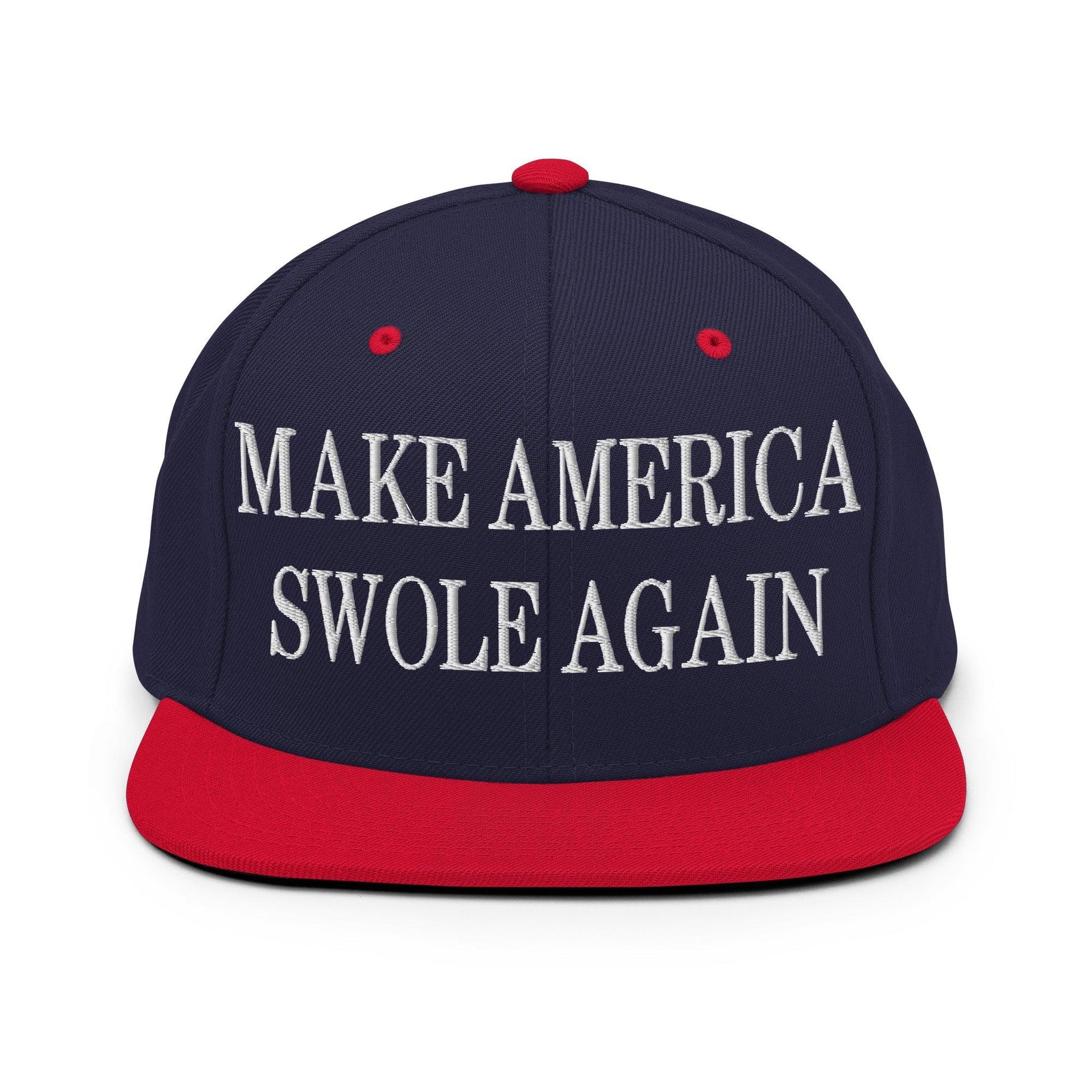 Make America Swole Again Embroidered Flat Bill Brim Snapback Hat Navy Red Capital Crowns LADs Make Again