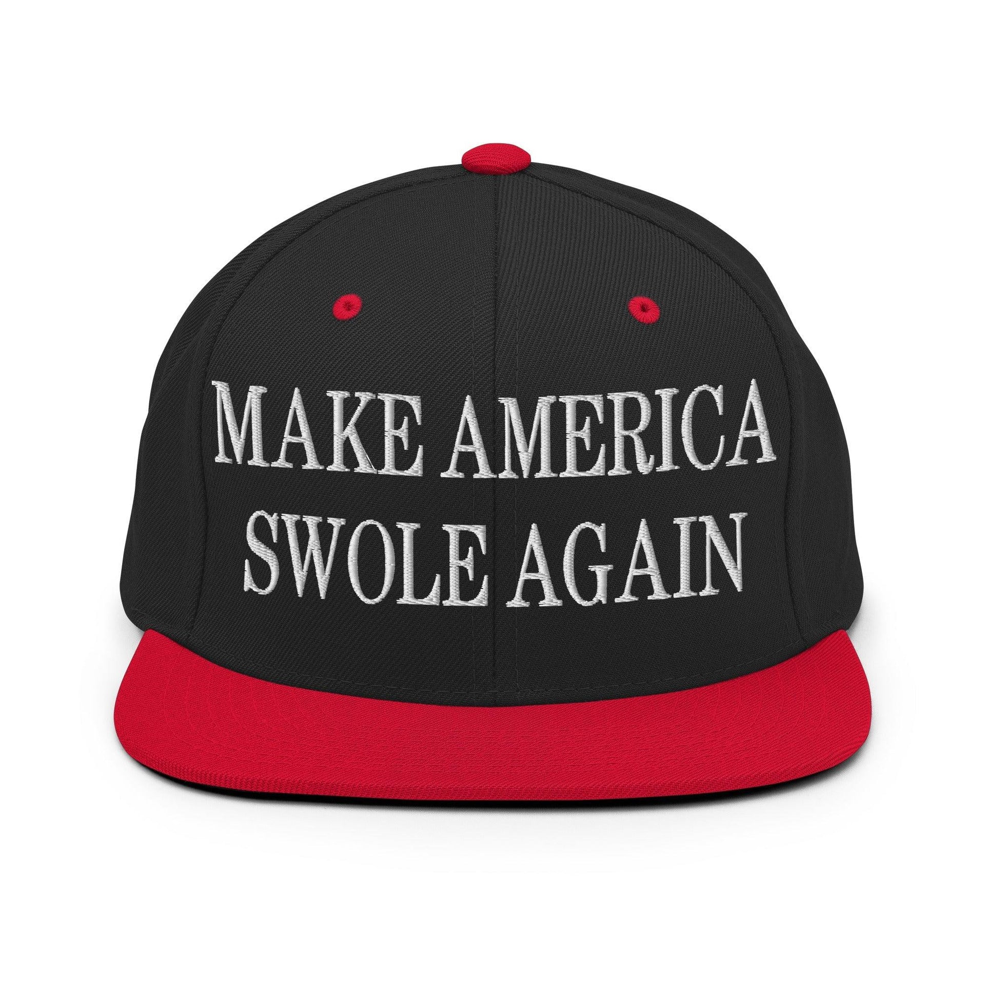 Make America Swole Again Embroidered Flat Bill Brim Snapback Hat Black Red Capital Crowns LADs Make Again