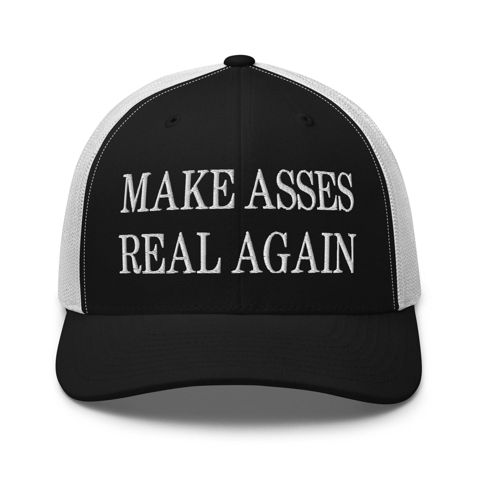 Make Asses Real Again Embroidered Mesh Trucker Hat Black White Capital Crowns Make Again Trucker Hats
