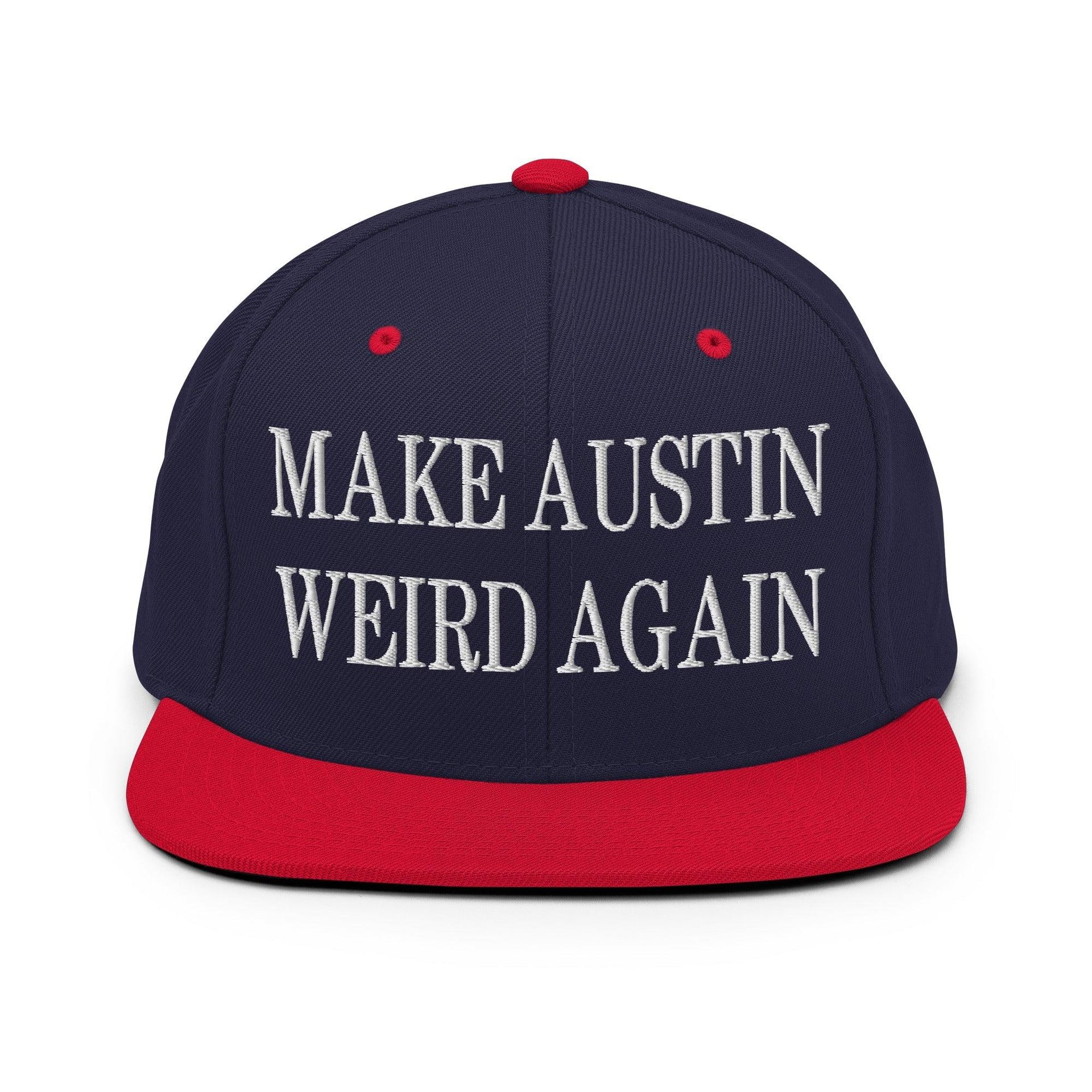 Make Austin Weird Again Embroidered Flat Bill Brim Snapback Hat Navy Red Capital Crowns Make Again