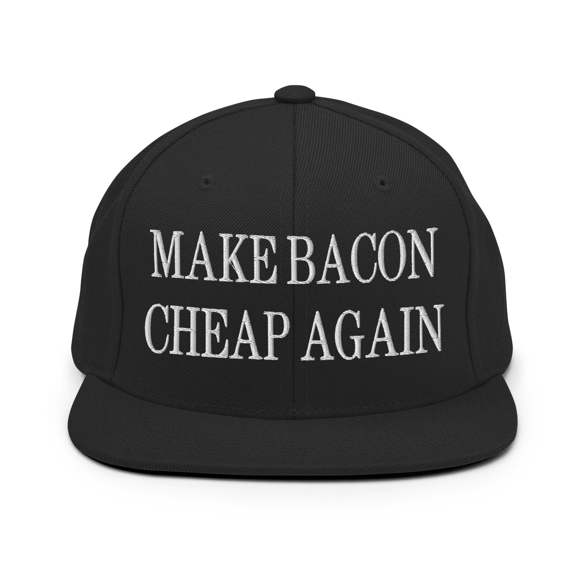 Make Bacon It Again Embroidered Flat Bill Brim Snapback Hat Black Capital Crowns Make Again Snapback Hats