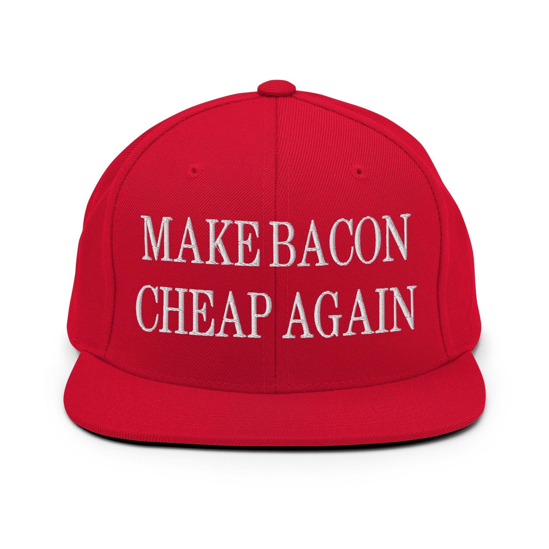 Make Bacon It Again Embroidered Flat Bill Brim Snapback Hat Red Capital Crowns Make Again Snapback Hats