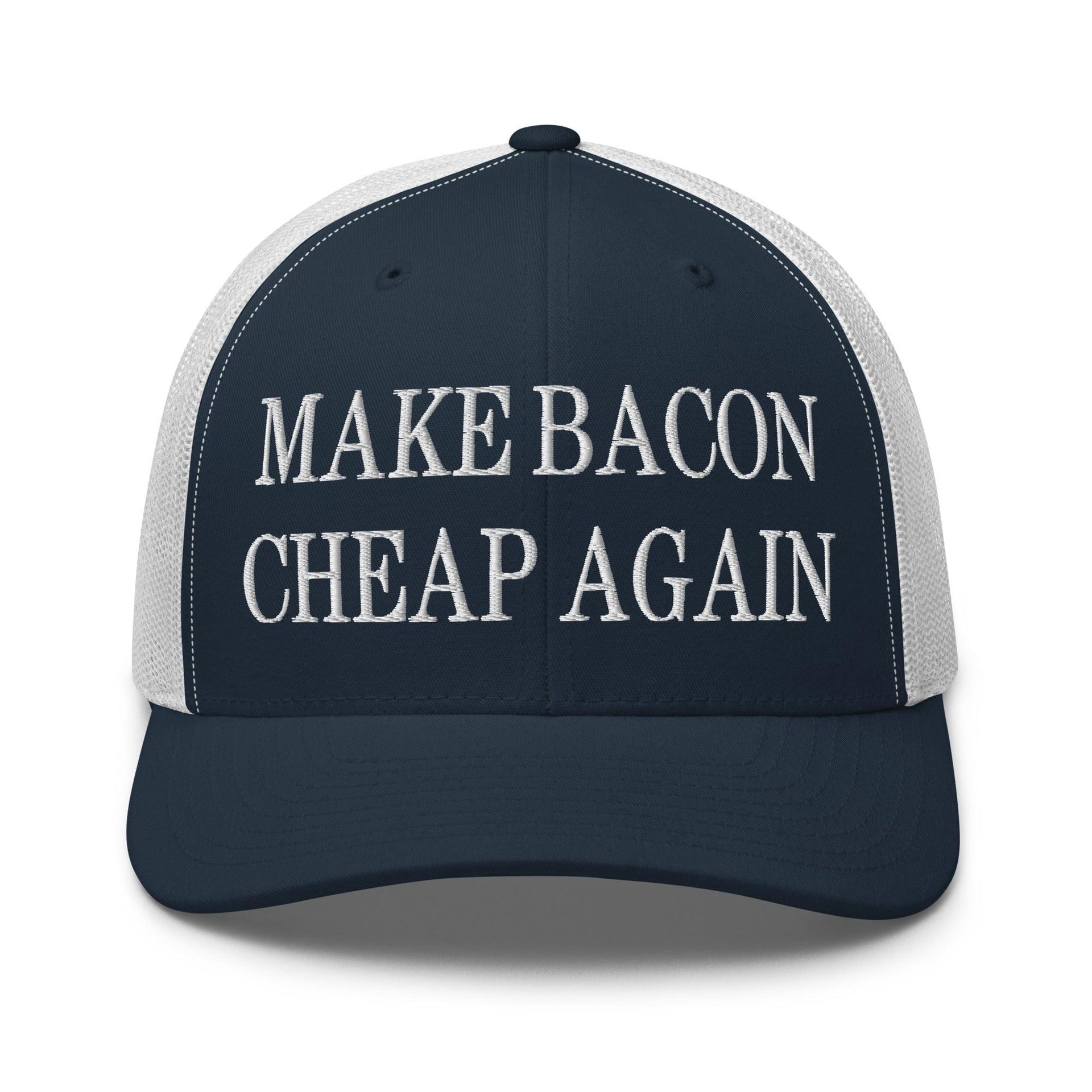 Make Bacon It Again Embroidered Mesh Trucker Hat Navy White Capital Crowns Make Again Trucker Hats