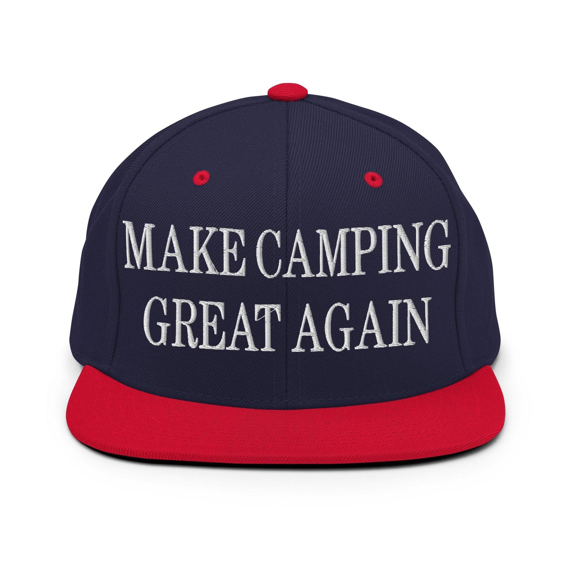 Make Camping Great Again Embroidered Flat Bill Brim Snapback Hat Navy Red Capital Crowns LADs Make Again