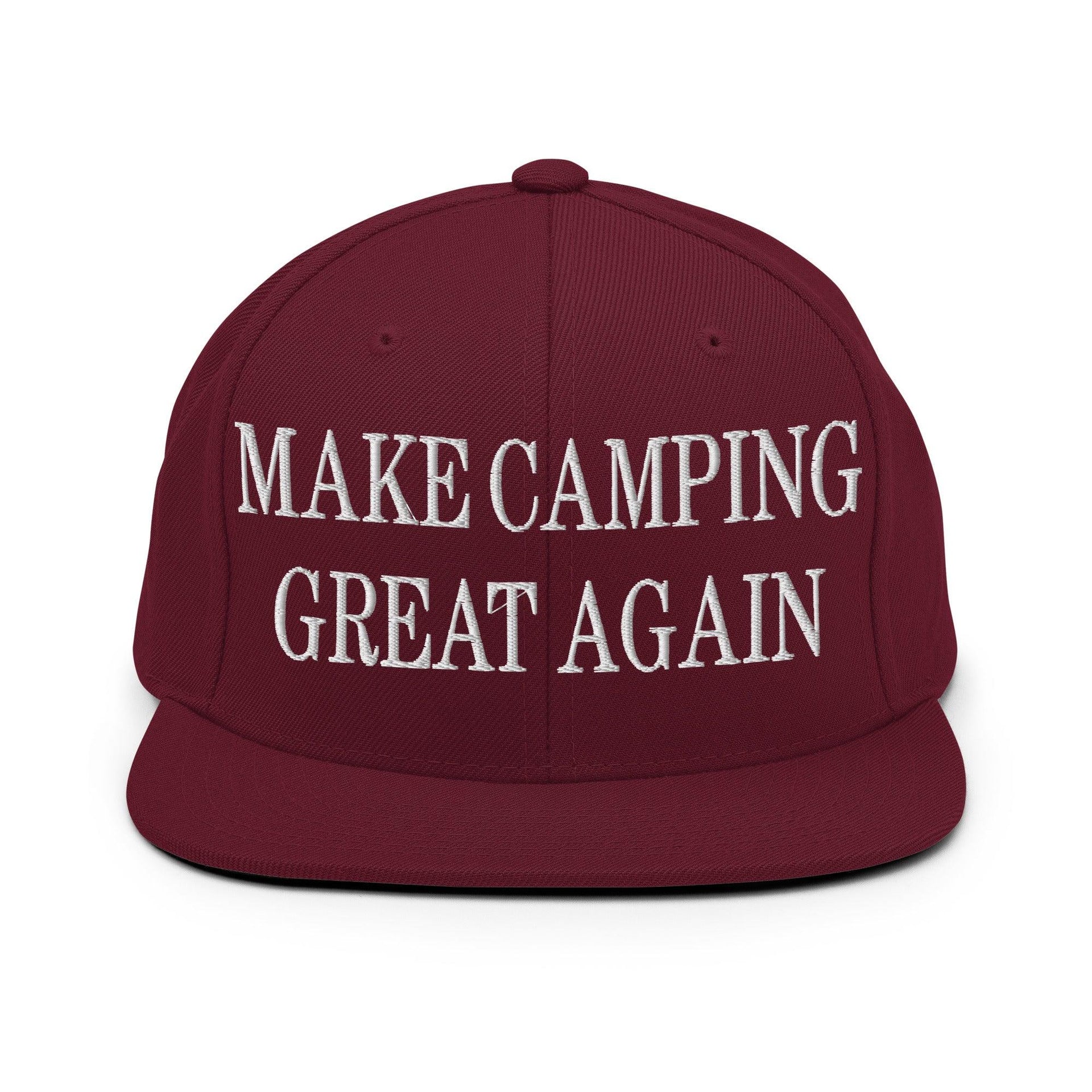 Make Camping Great Again Embroidered Flat Bill Brim Snapback Hat Maroon Capital Crowns LADs Make Again
