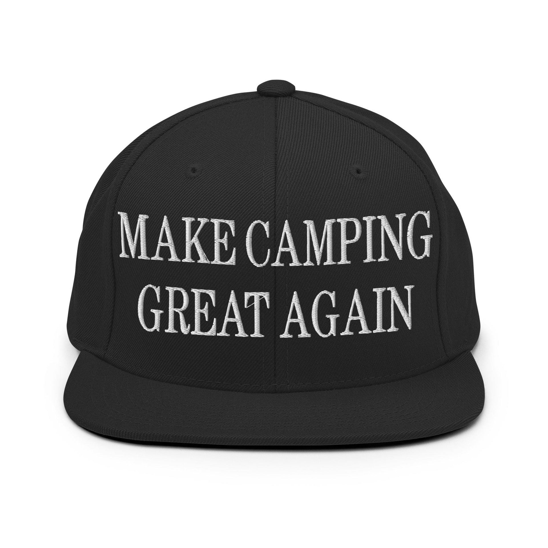 Make Camping Great Again Embroidered Flat Bill Brim Snapback Hat Black Capital Crowns LADs Make Again